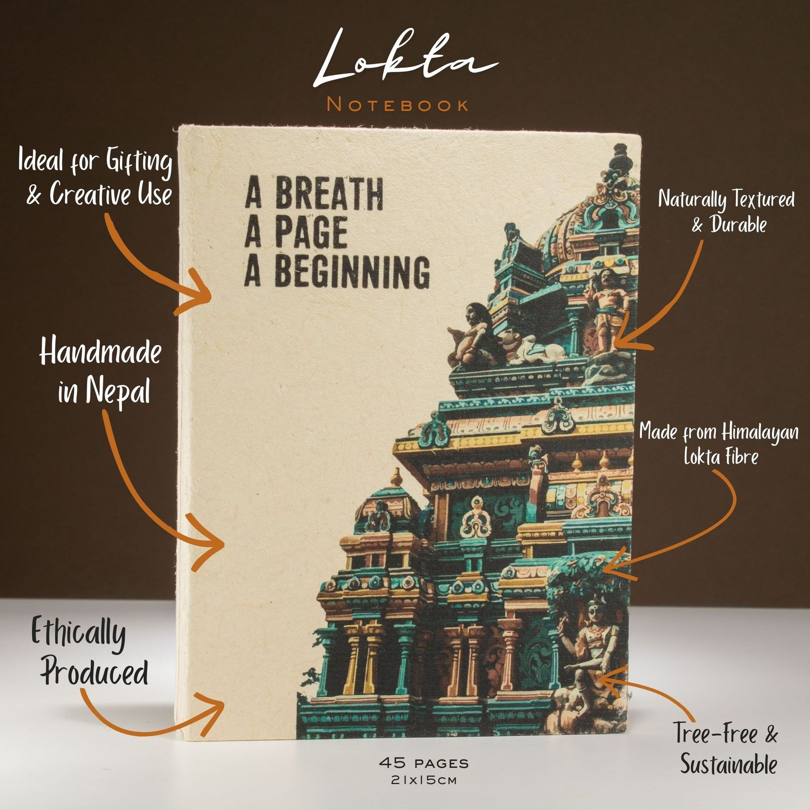 Cuaderno de inspiración Lrg Lokta (21x15cm) - 45 hojas - Un respiro - incluye marcapáginas - Imagen 3