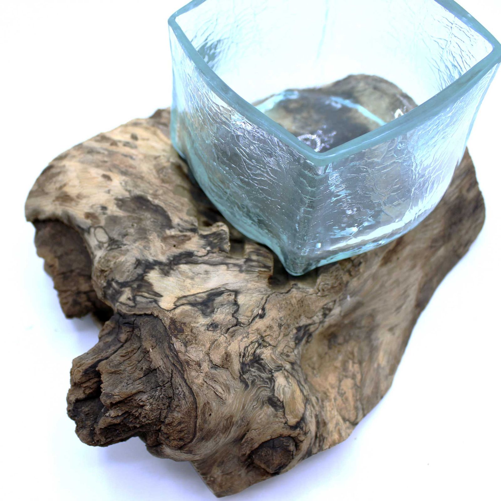 Tanque de vidrio fundido craquelado sobre madera - Imagen 2