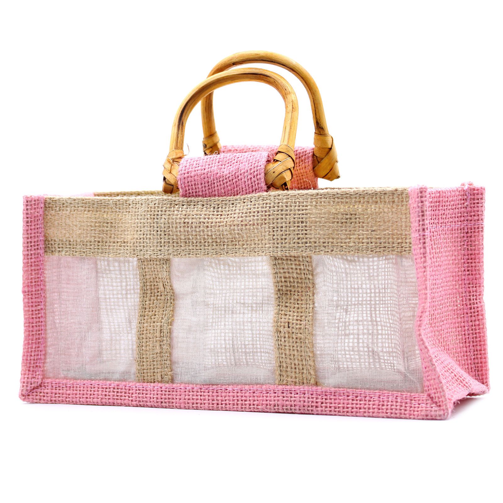 Bolsa de regalo de yute y algodón con 3 Ventanas en Rosa & Yute