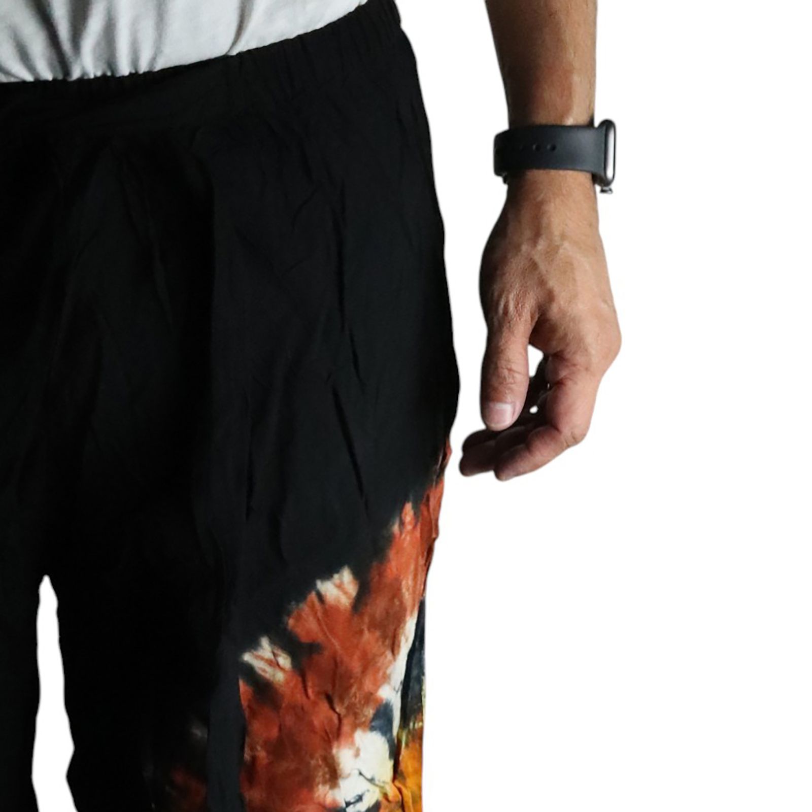 Pantalones de estilo japonés para estar en casa - negro chocolate y naranja - M - Imagen 3
