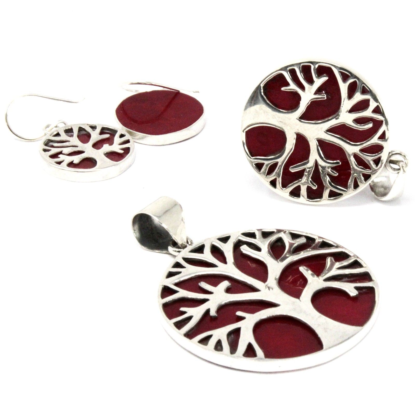 Pendientes Plata de Árbol de la Vida 15mm - Efecto Coral - Imagen 5