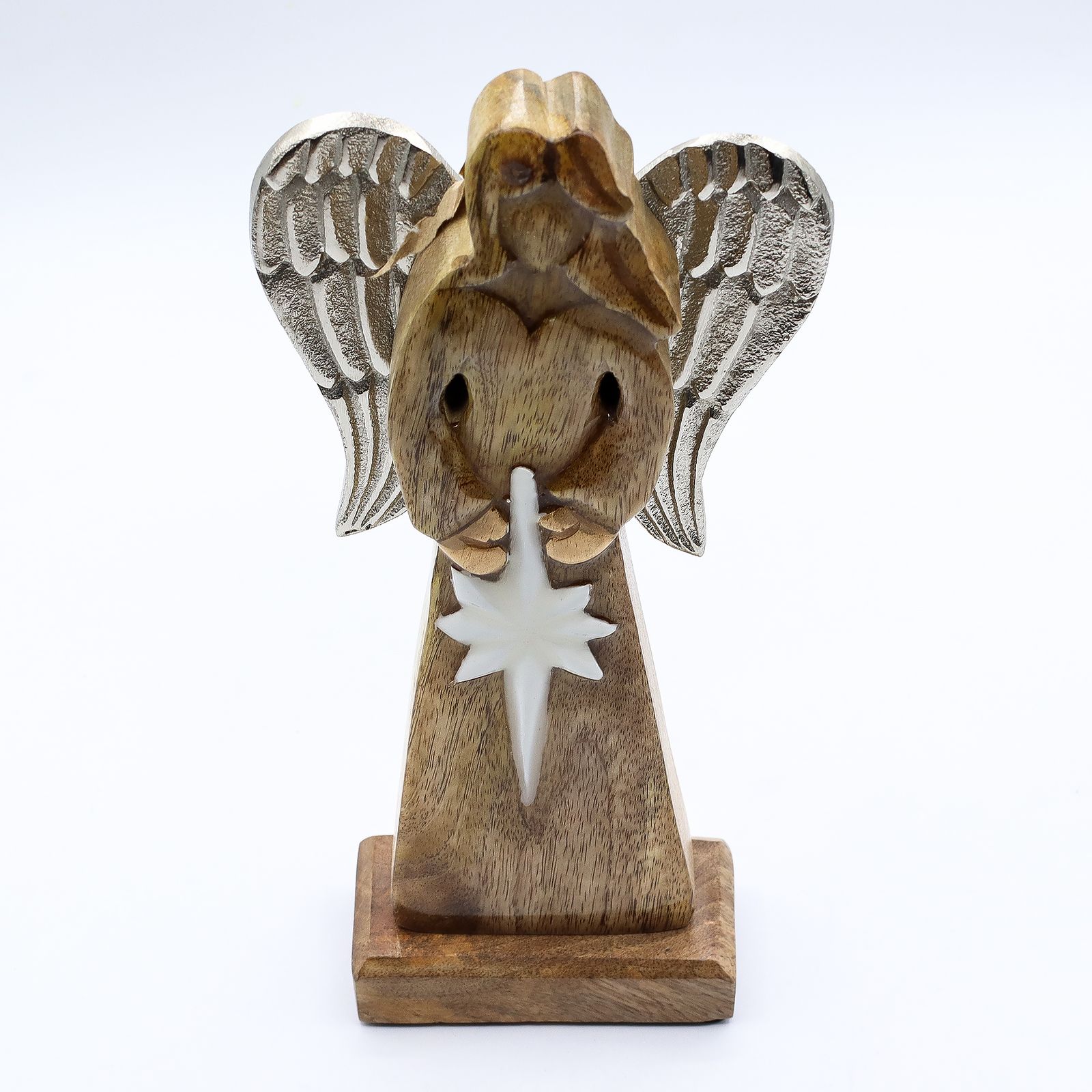 Gran Ángel de la Paz de Madera de Mango, Alas de Metal y Detalle de Esmalte - Imagen 3
