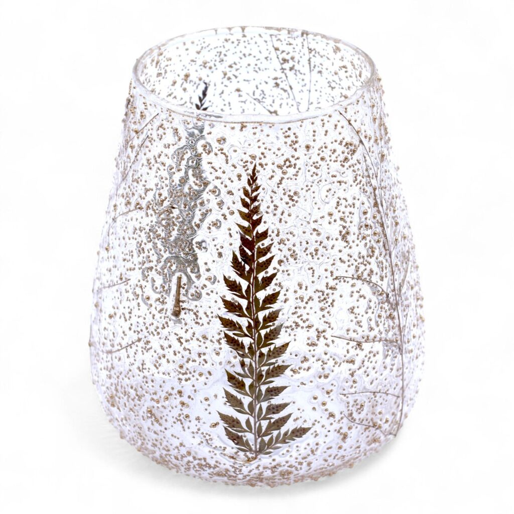 Portavelas de Vidrio floral natural -  Cuenco grande - Pino (15x12cm)