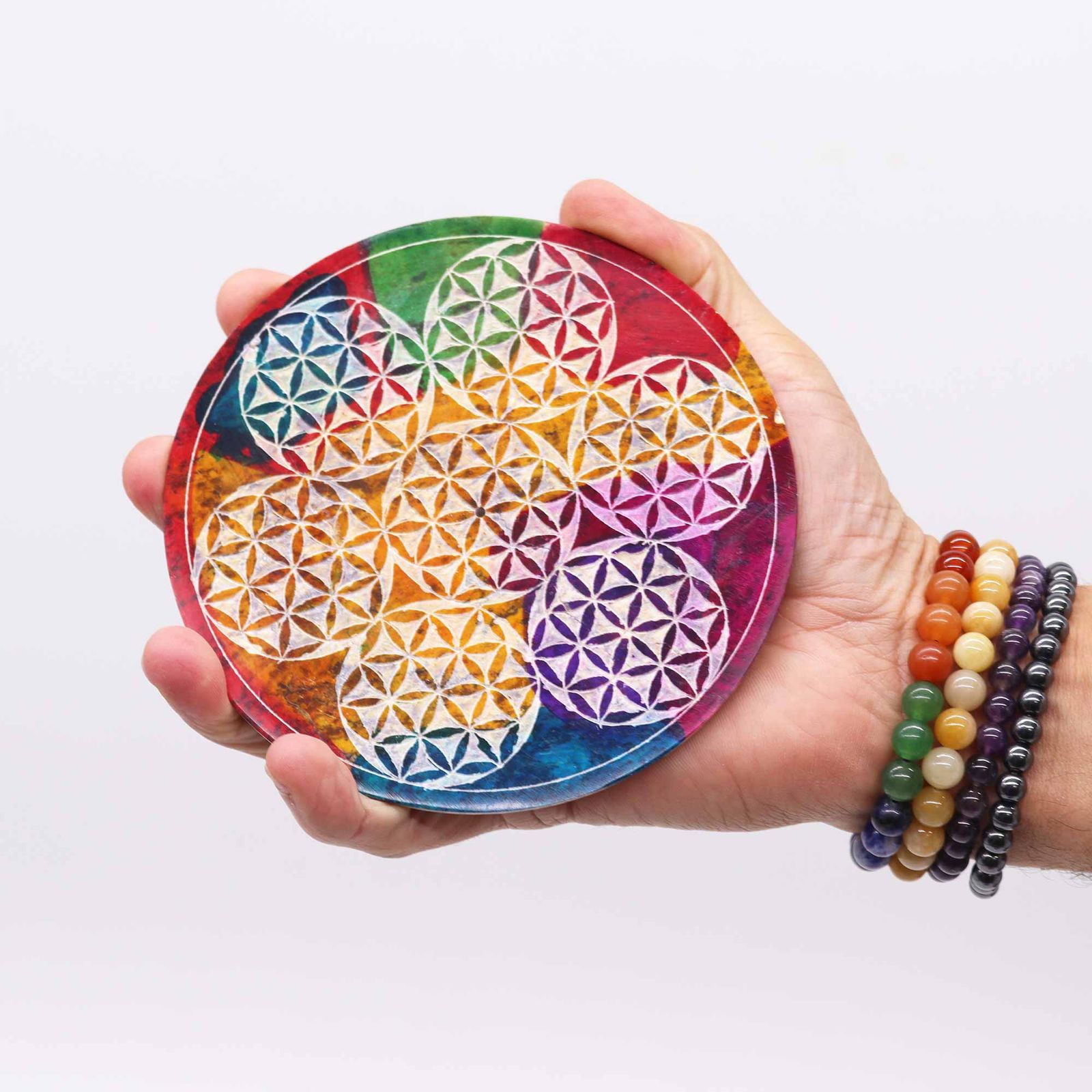 Porta-incienso Disco de Esteatita 12cm - 7 Flor de la Vida - Imagen 2