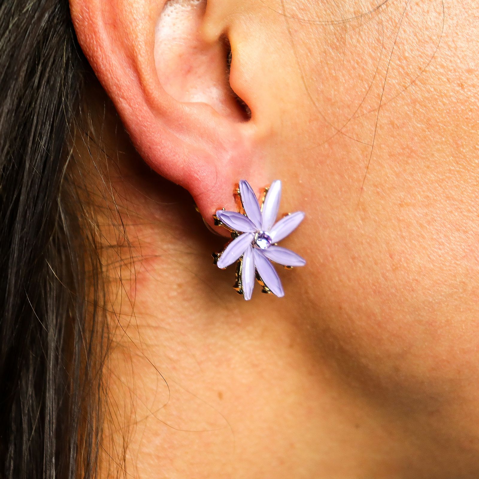 Pendientes de Cristal Vintage - Flores - Lavanda - Imagen 4