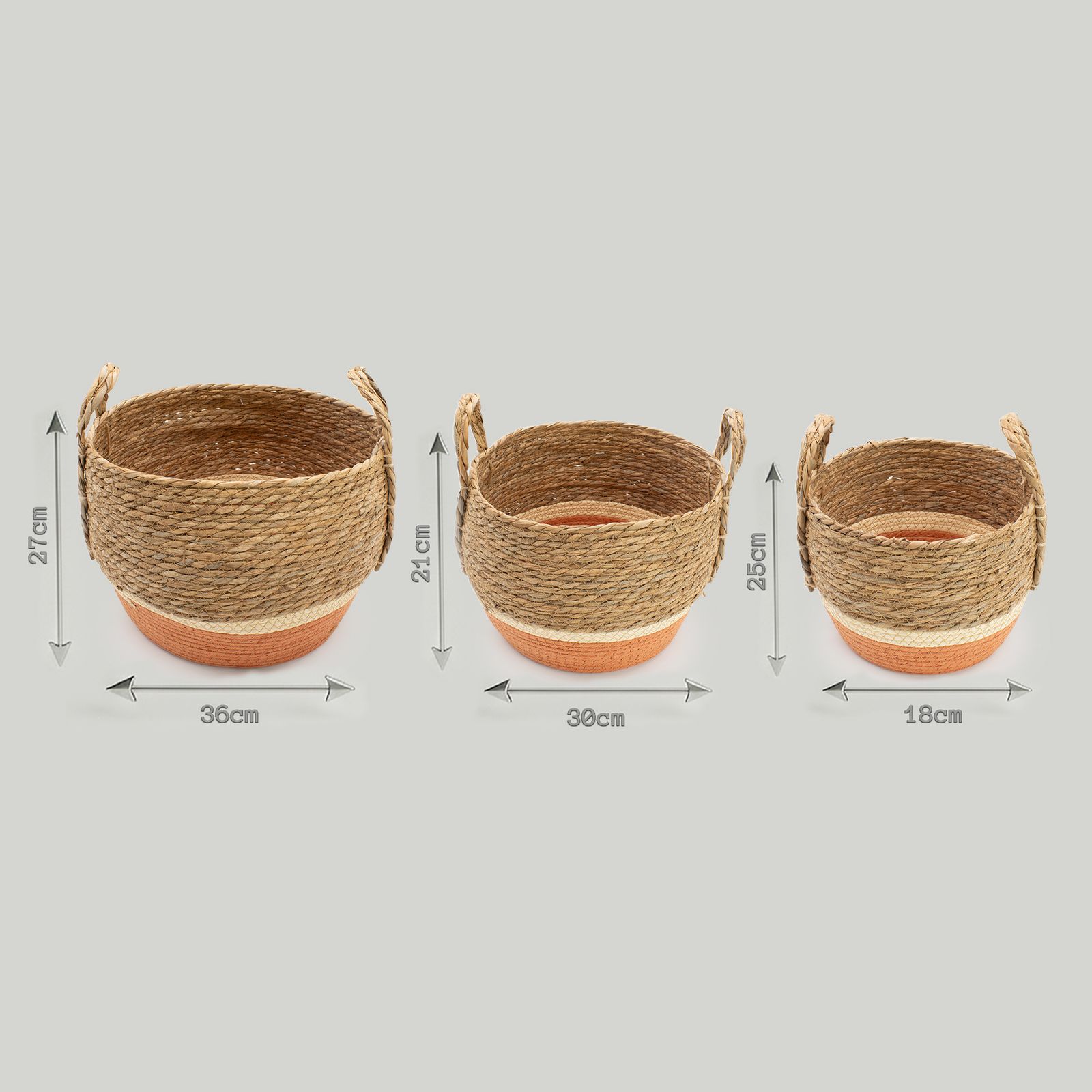 Cestas grandes de paja y pasto marino - Natural y naranja - Conjunto de 3 - Imagen 8