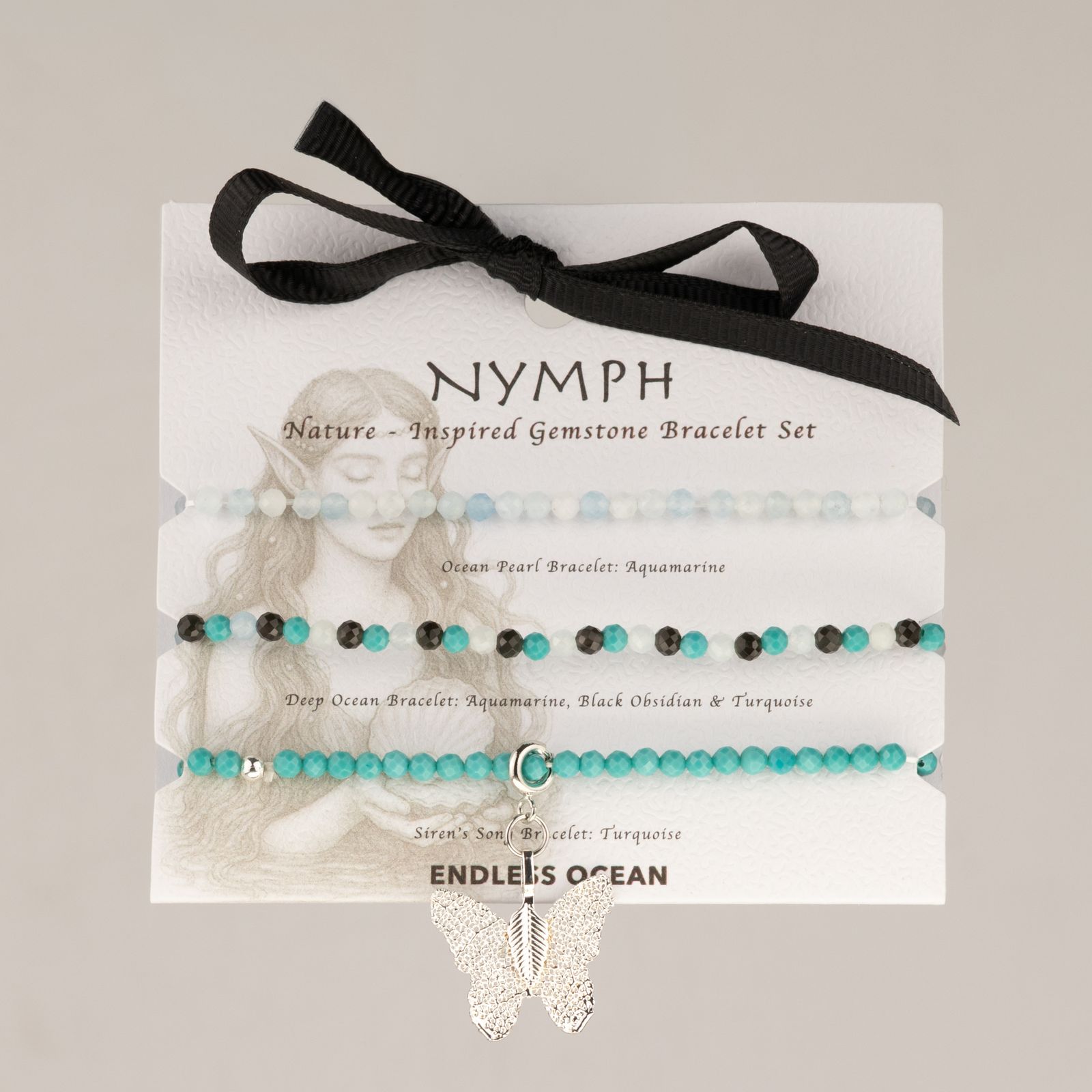 Conjunto de pulseras de gemas con Espíritu de Ninfa - Océano sin fin