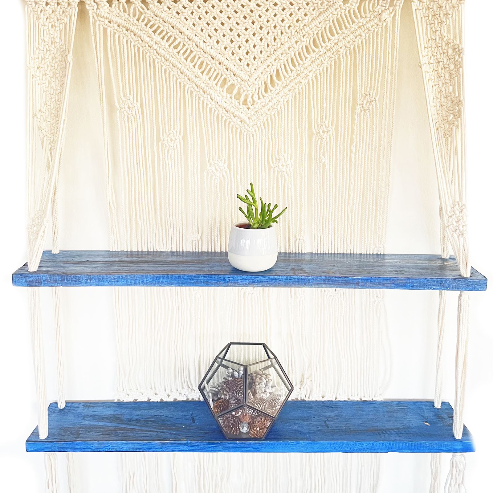 Estantes Colgantes de Macramé Natural - Azul - Imagen 6