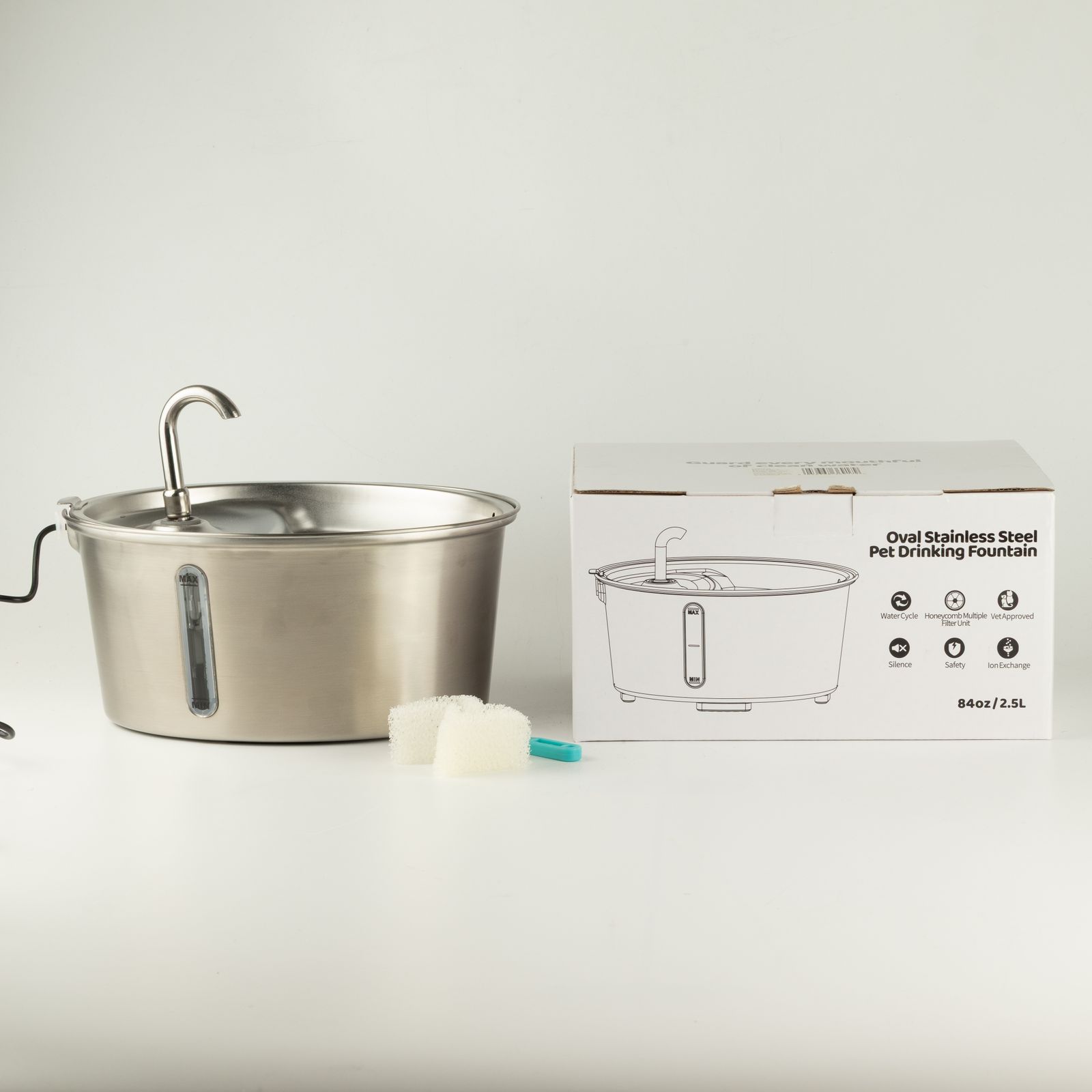 Tazones para comida PAW - Fuente de agua eléctrica de 2.5 litros - USB - acero inoxidable (304) - Imagen 4