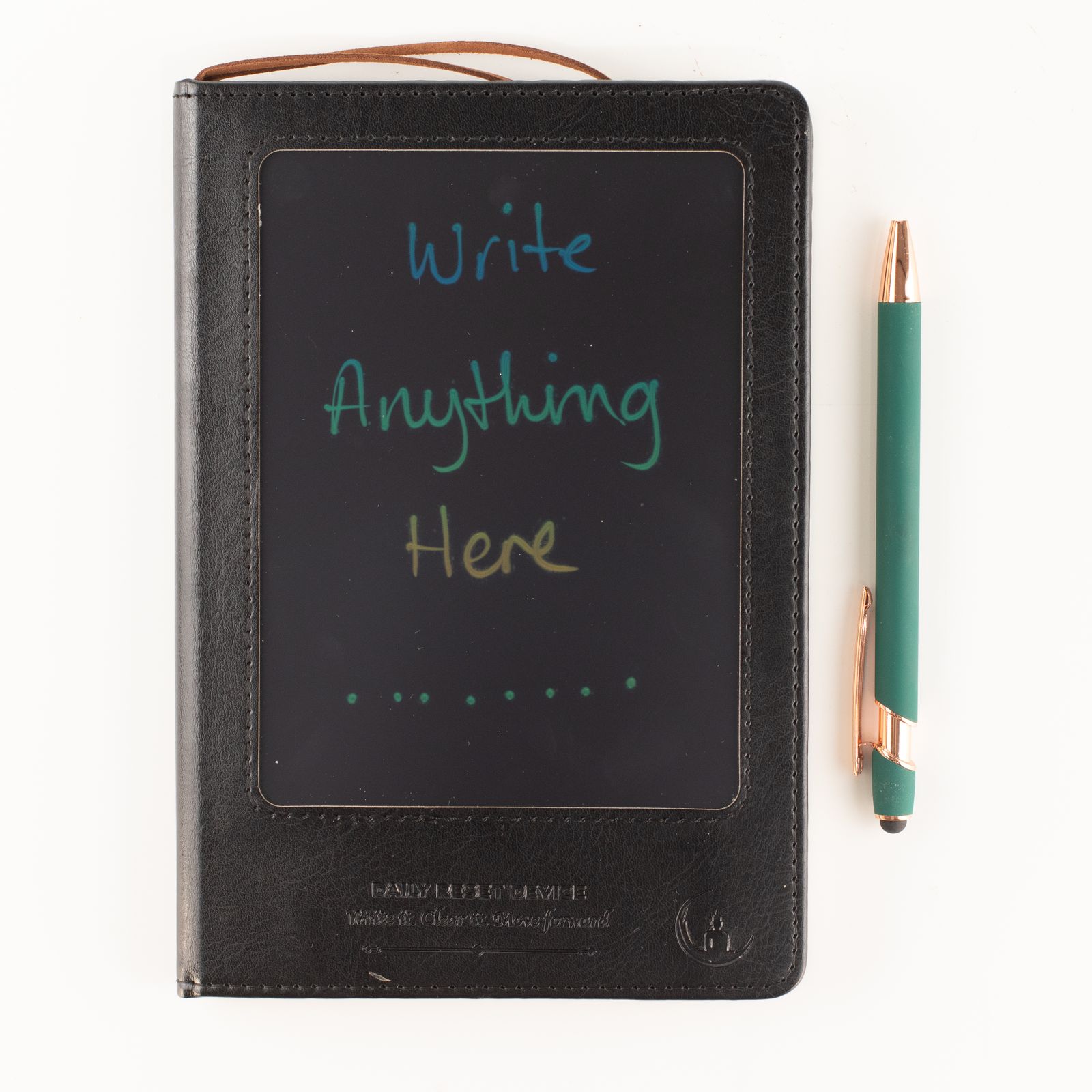 Cuaderno de intenciones tamaño A5 - Pantalla LCD que se limpia - Efecto cuero negro - 80 hojas - Imagen 7