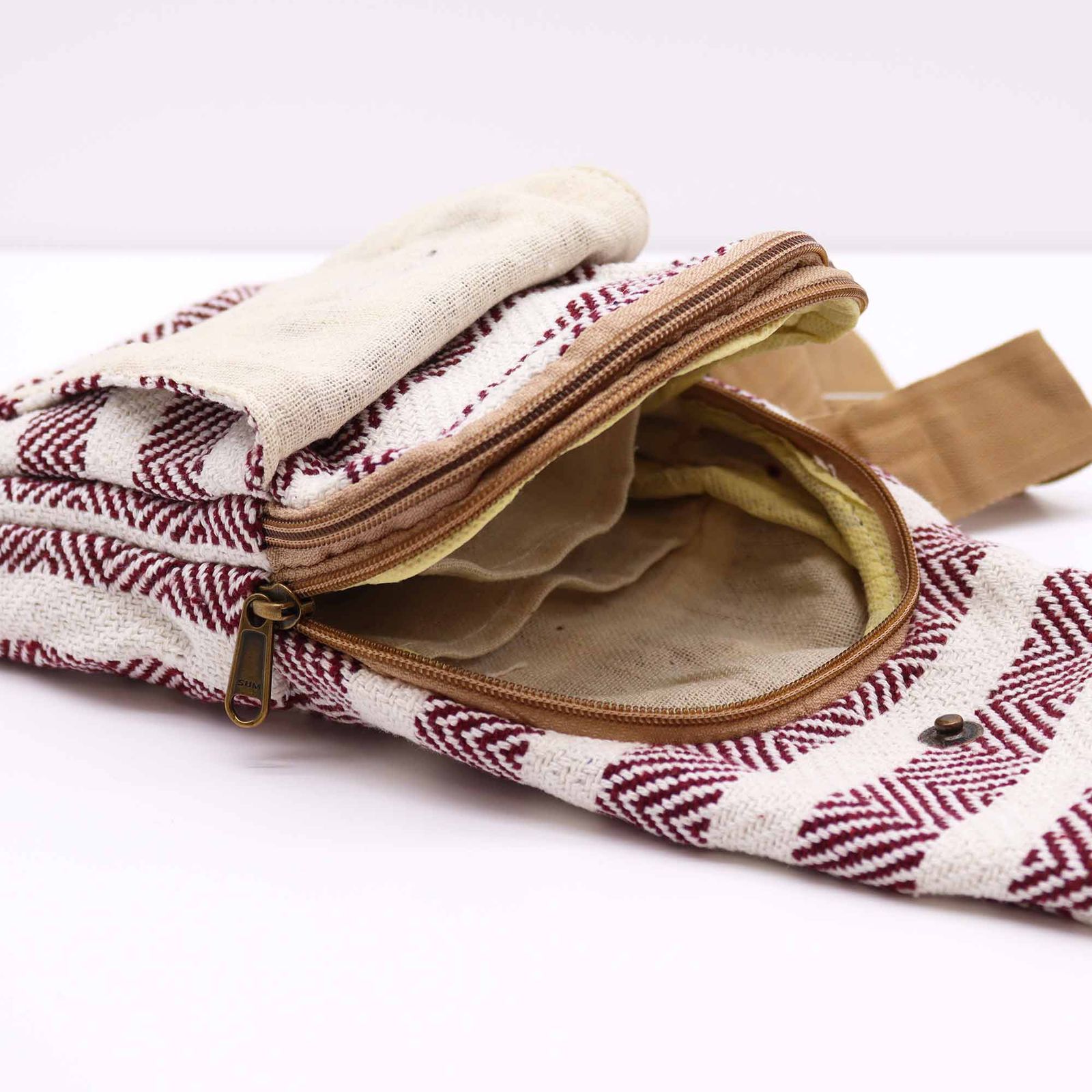 Bolso Bandolera de Algodon Natural - Burdeos y Blanco - Imagen 2