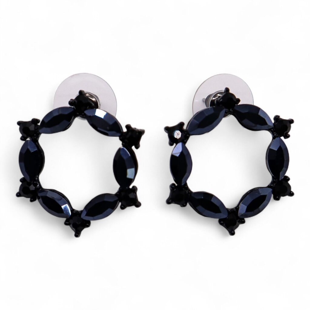 Pendientes de Cristal Vintage - Aro - Negro Azabache