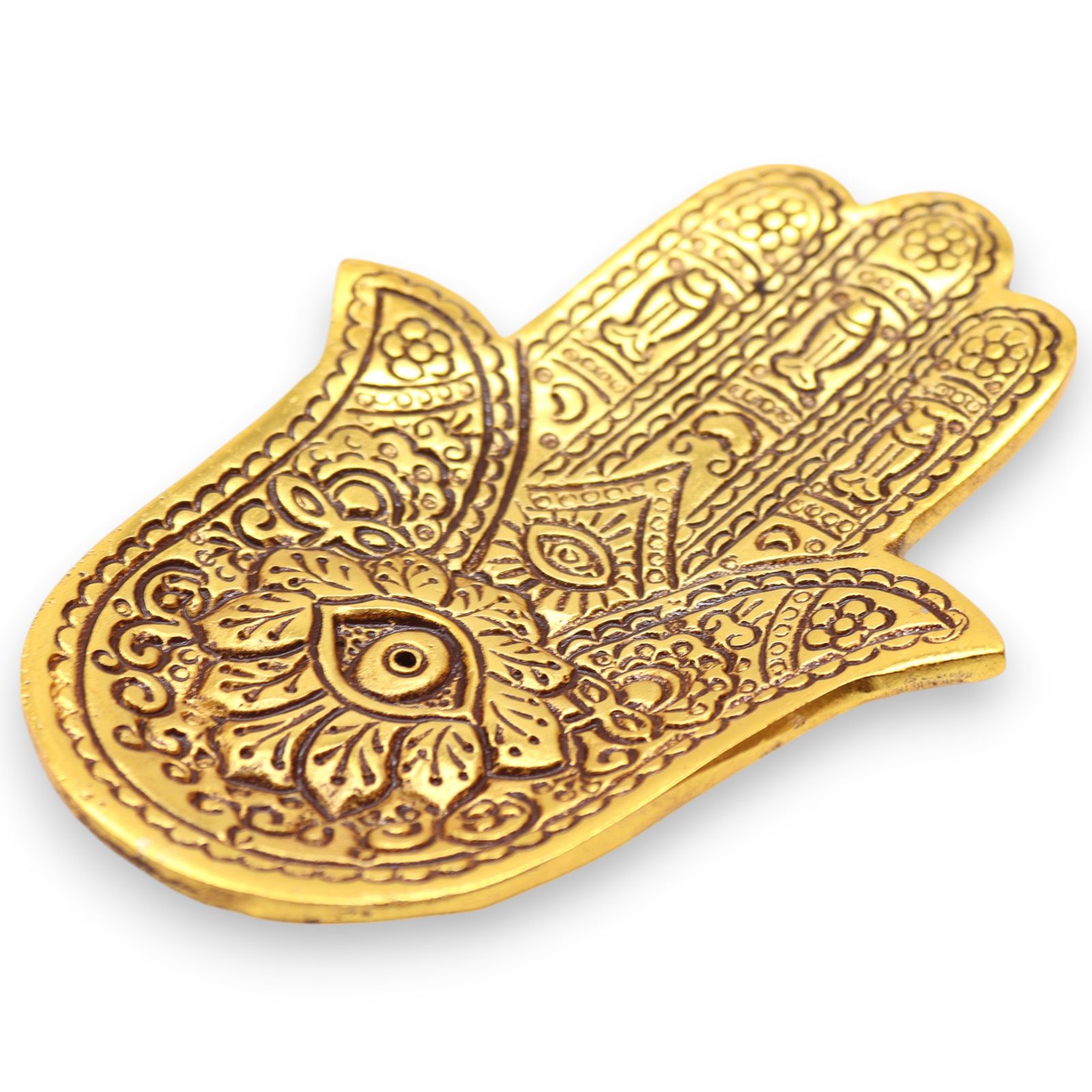 Porta-incienso Hamsa Pequeño Aluminio Dorado 13x5.5cm - Imagen 3
