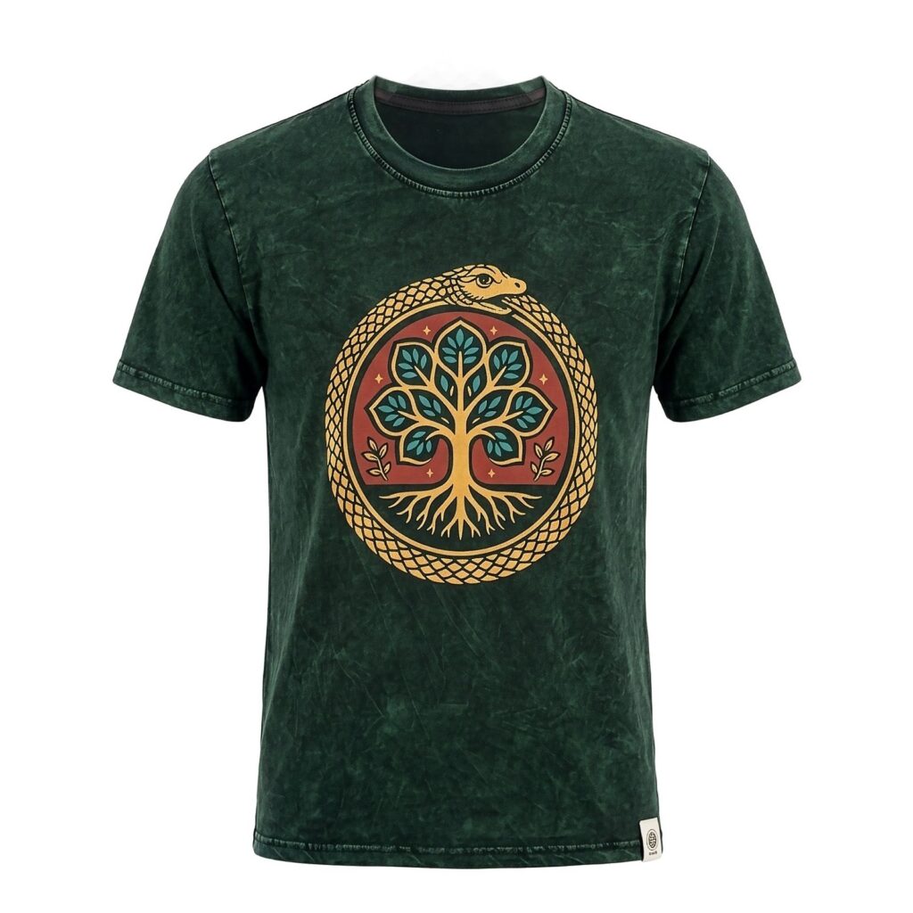 Nomad Sari Camiseta de algodón lavado a piedra - Árbol de la Vida - Verde - Pequeño