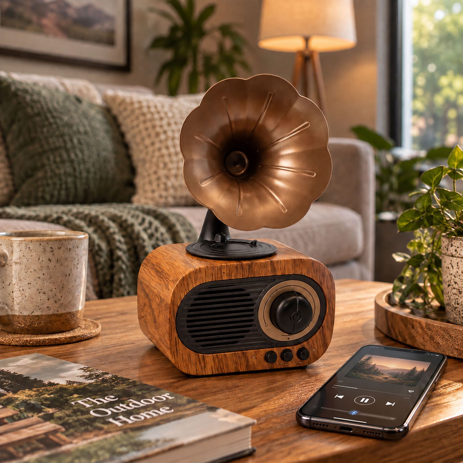 Altavoz mini gramófono retro - Bluetooth y radio FM - 5 vatios x 1 - Imagen 2