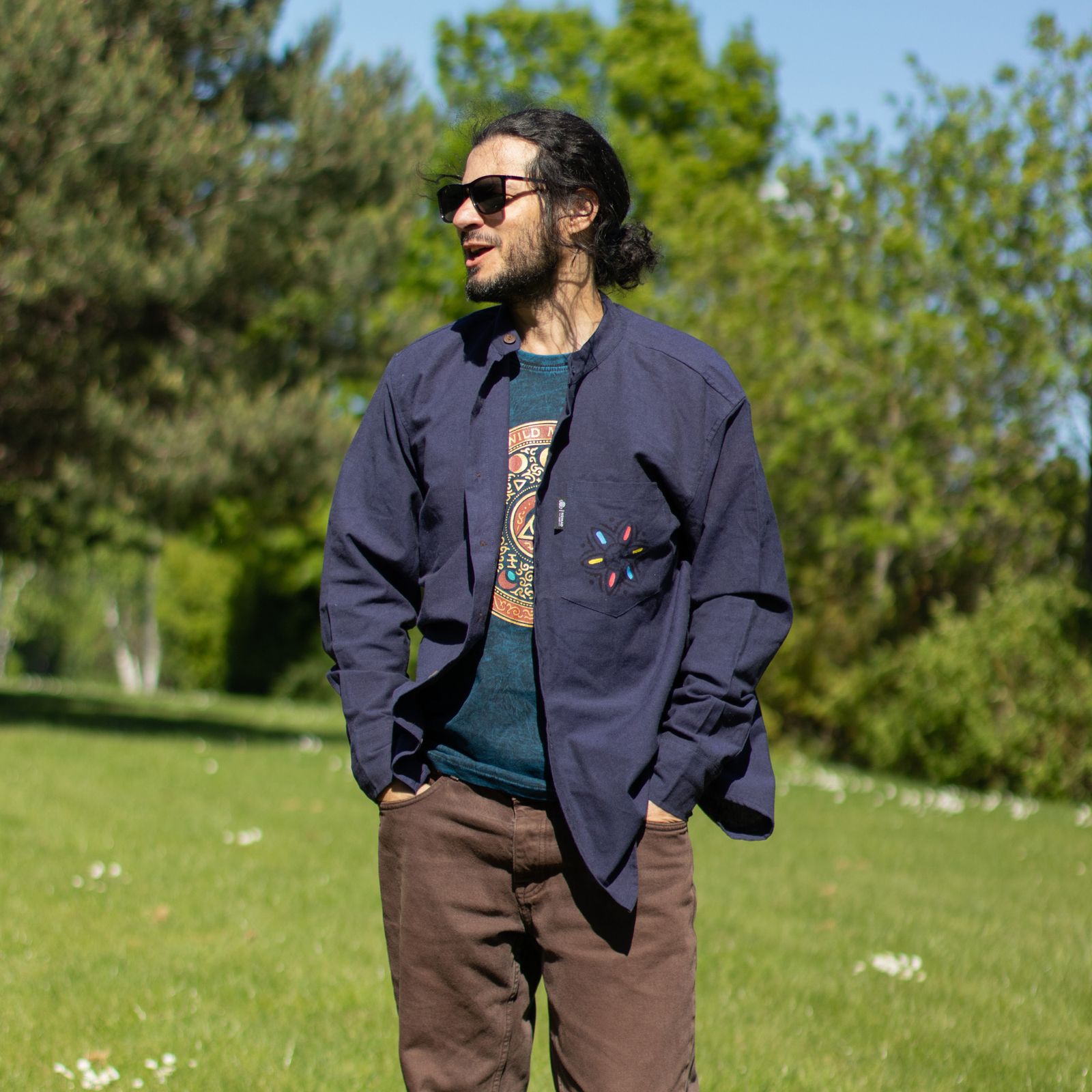 Nomad Sari Stonewashed Cotton T-Shirt - Mantente salvaje, hijo de la luna - Azul - Mediano - Imagen 8