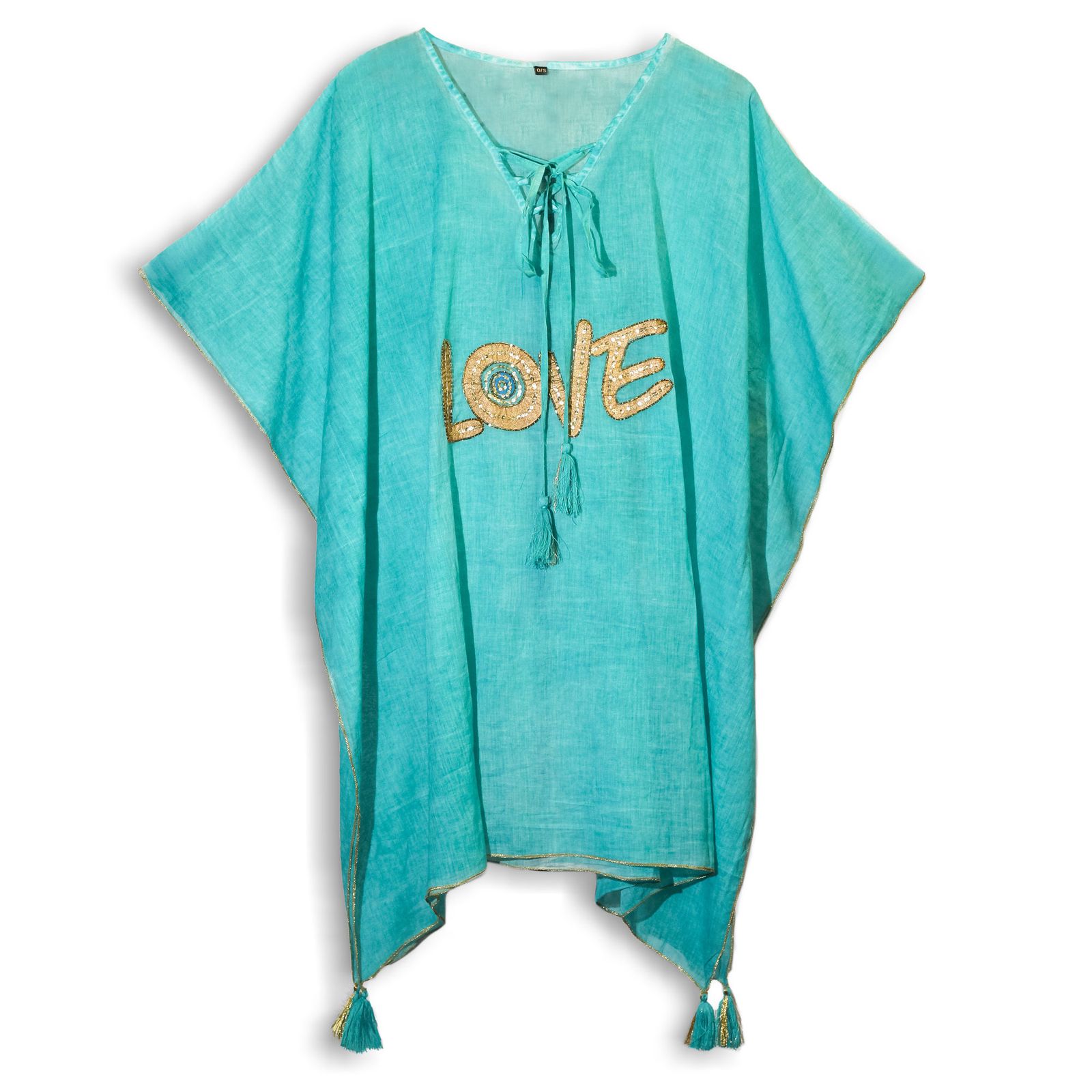 Colección Nómada Sari Mediterráneo - Kaftan - Diseño de Corazón en Turquesa y Oro - Imagen 2