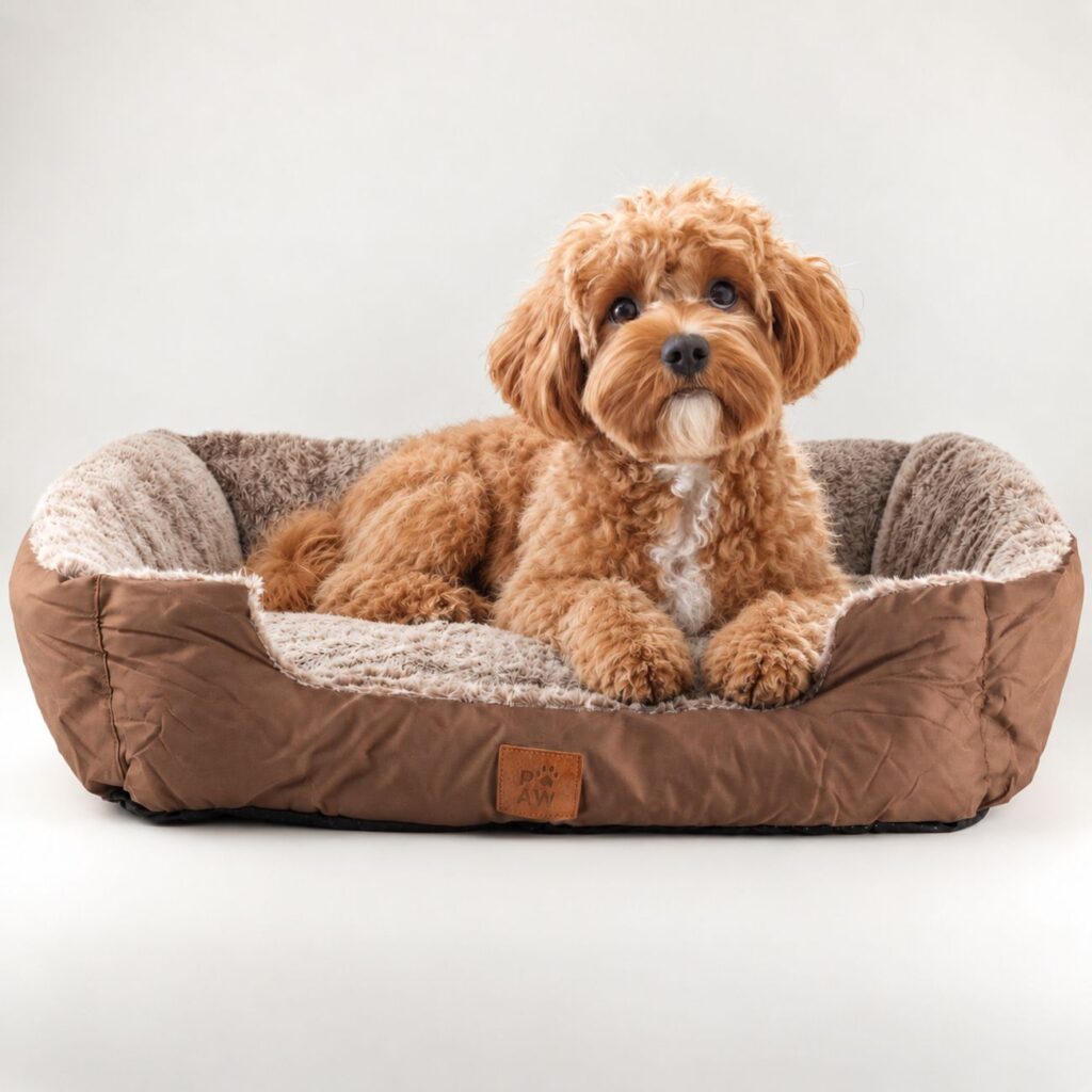 PAW Bed – Oso de peluche marrón pequeño – 60 × 45 × 17 cm