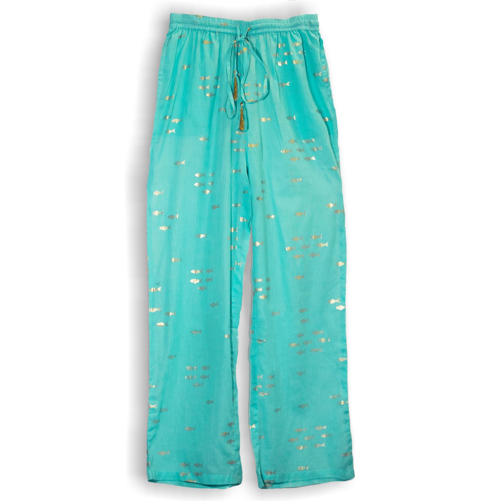 (ML) Colección Nómada Sari Mediterráneo - Pantalones - Diseño de Peces en Turquesa y Oro - Imagen 7
