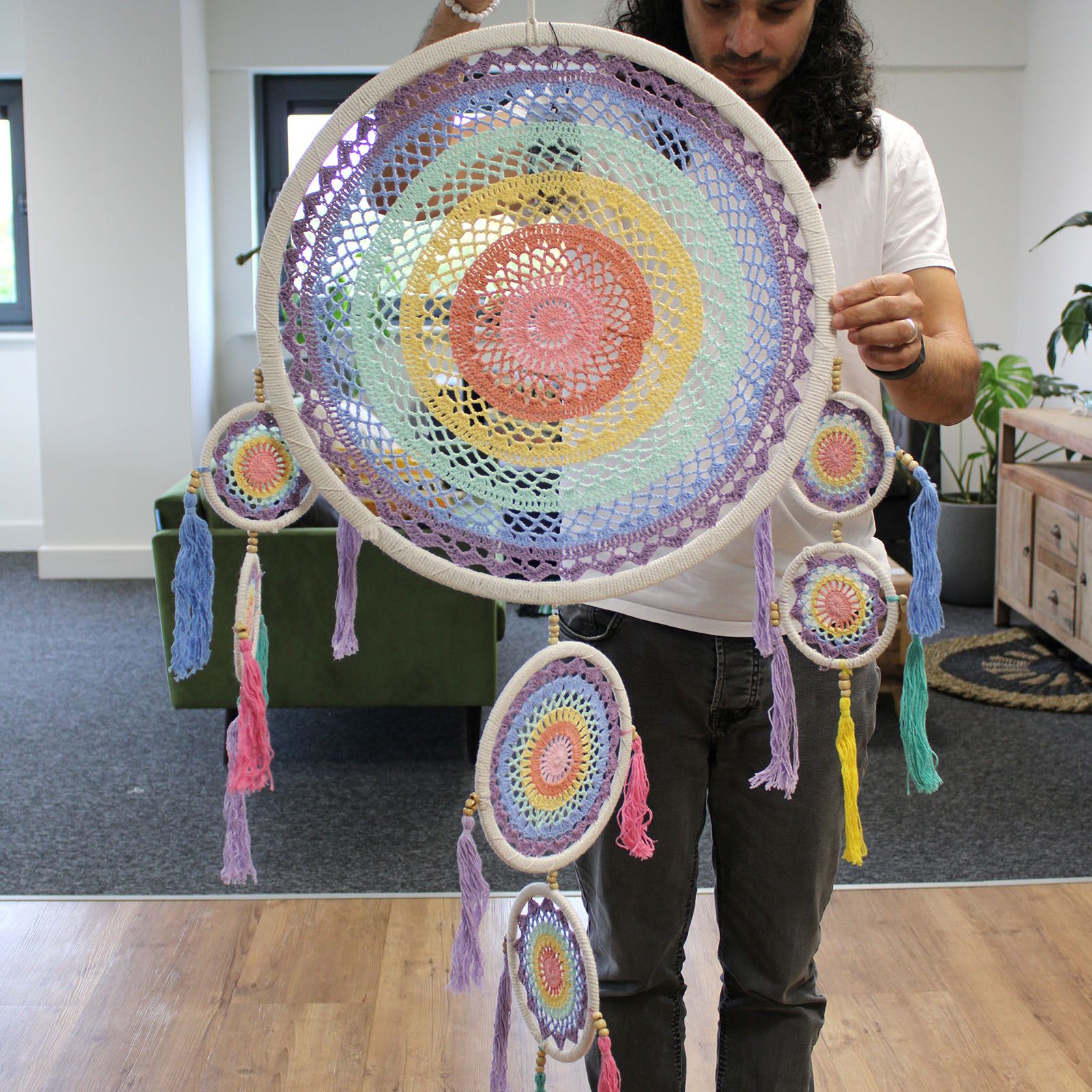 Atrapasueños Grande (55cm) - Pastel Rainbow - Imagen 3