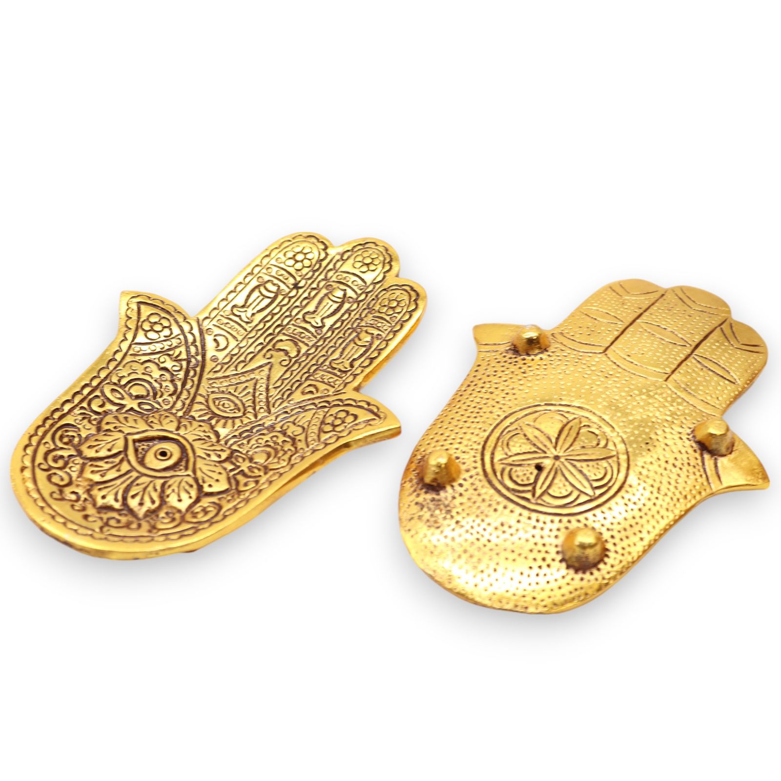 Porta-incienso Hamsa Pequeño Aluminio Dorado 13x5.5cm - Imagen 2