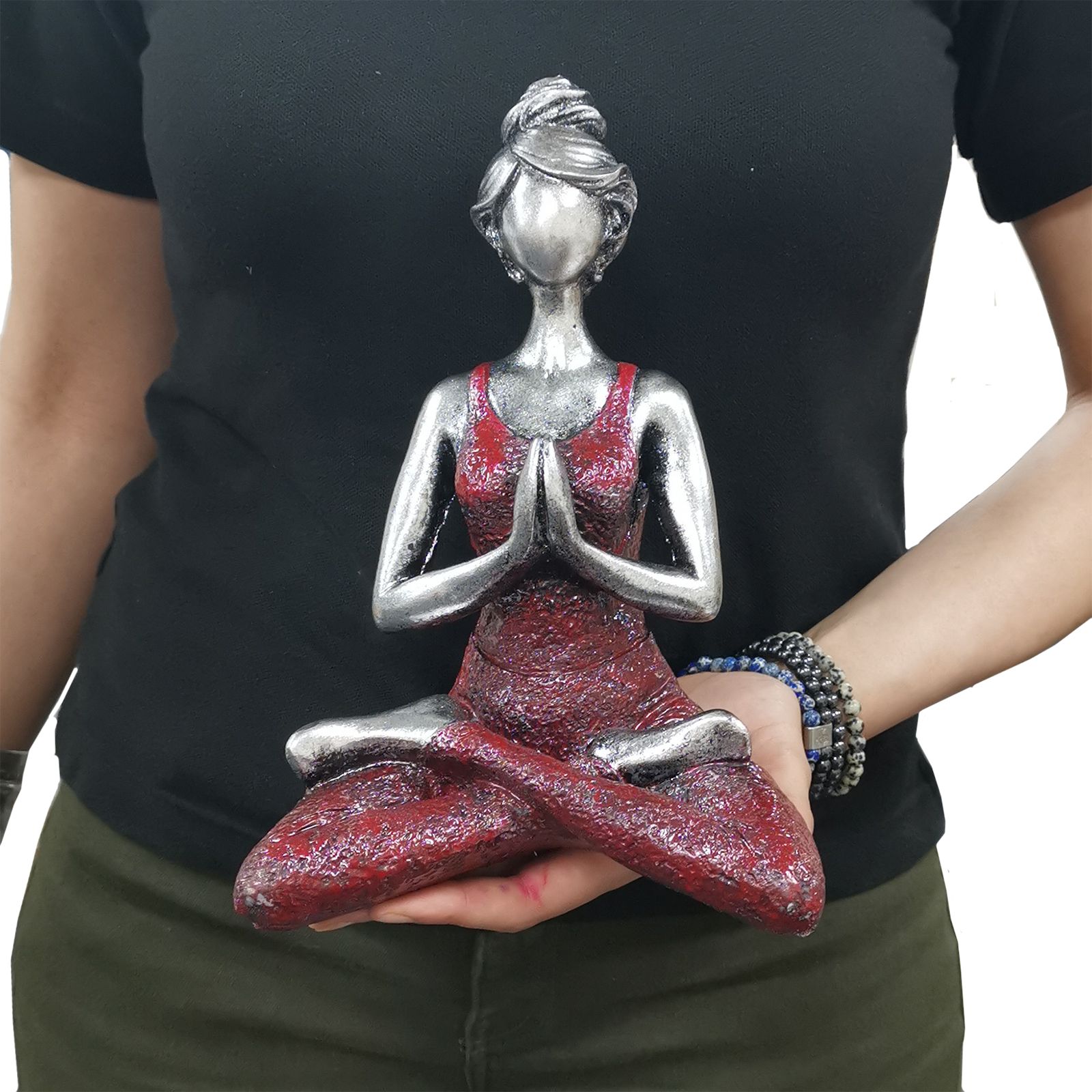 Yoga Lady Figure - Silver & Bordeaux 24cm - Imagen 2