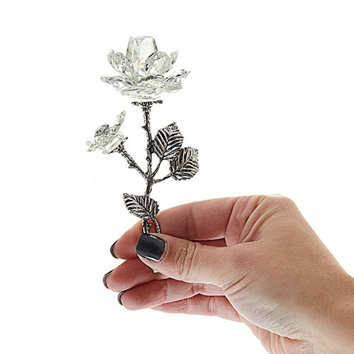 Rosa de Cristal con Tallo Plateado - Imagen 2