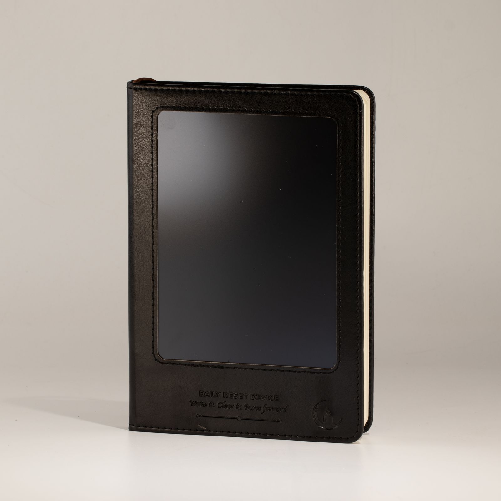 Cuaderno de intenciones tamaño A5 - Pantalla LCD que se limpia - Efecto cuero negro - 80 hojas - Imagen 8