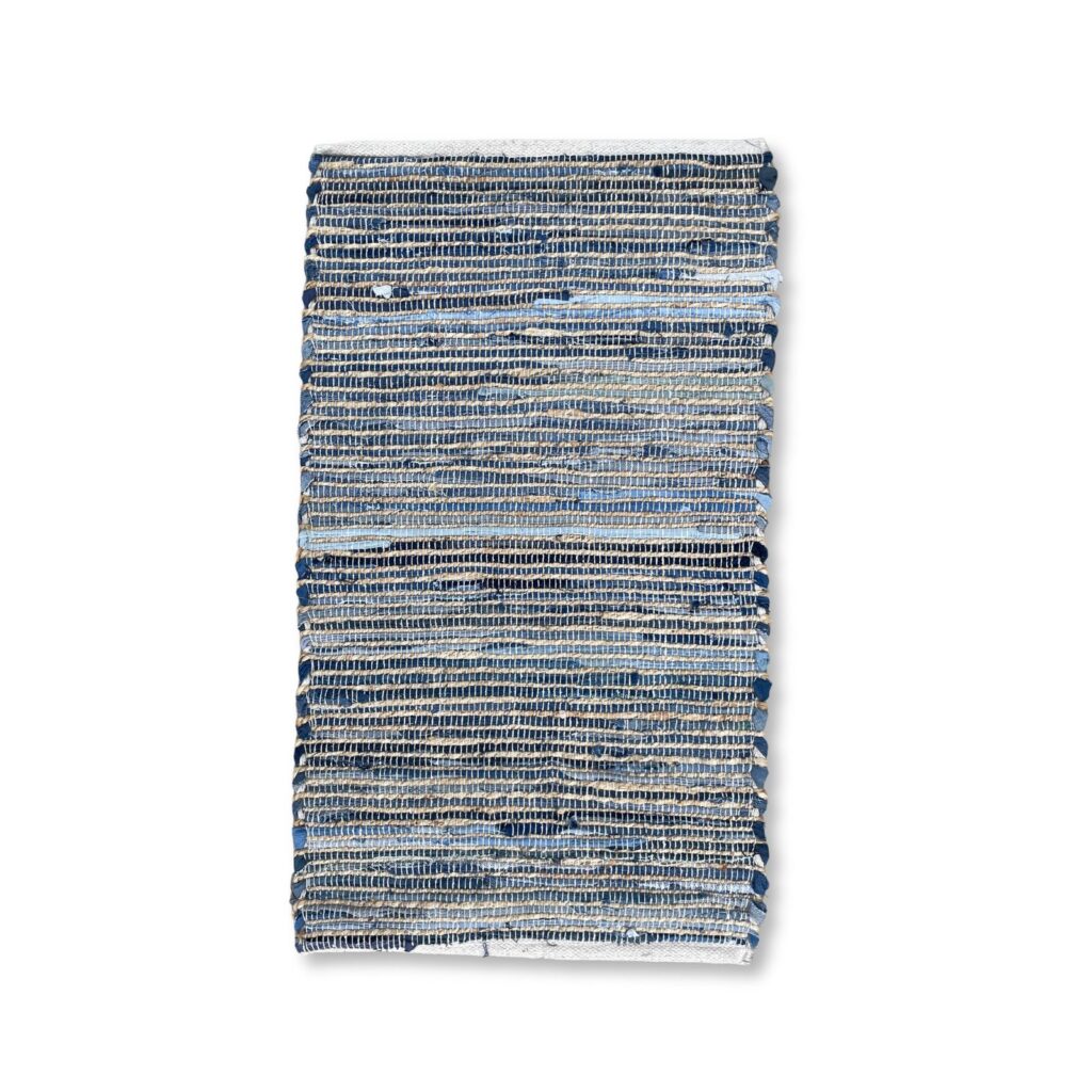 Alfombra pequeña de yute de algodón reciclado - 50x90cm - Azul