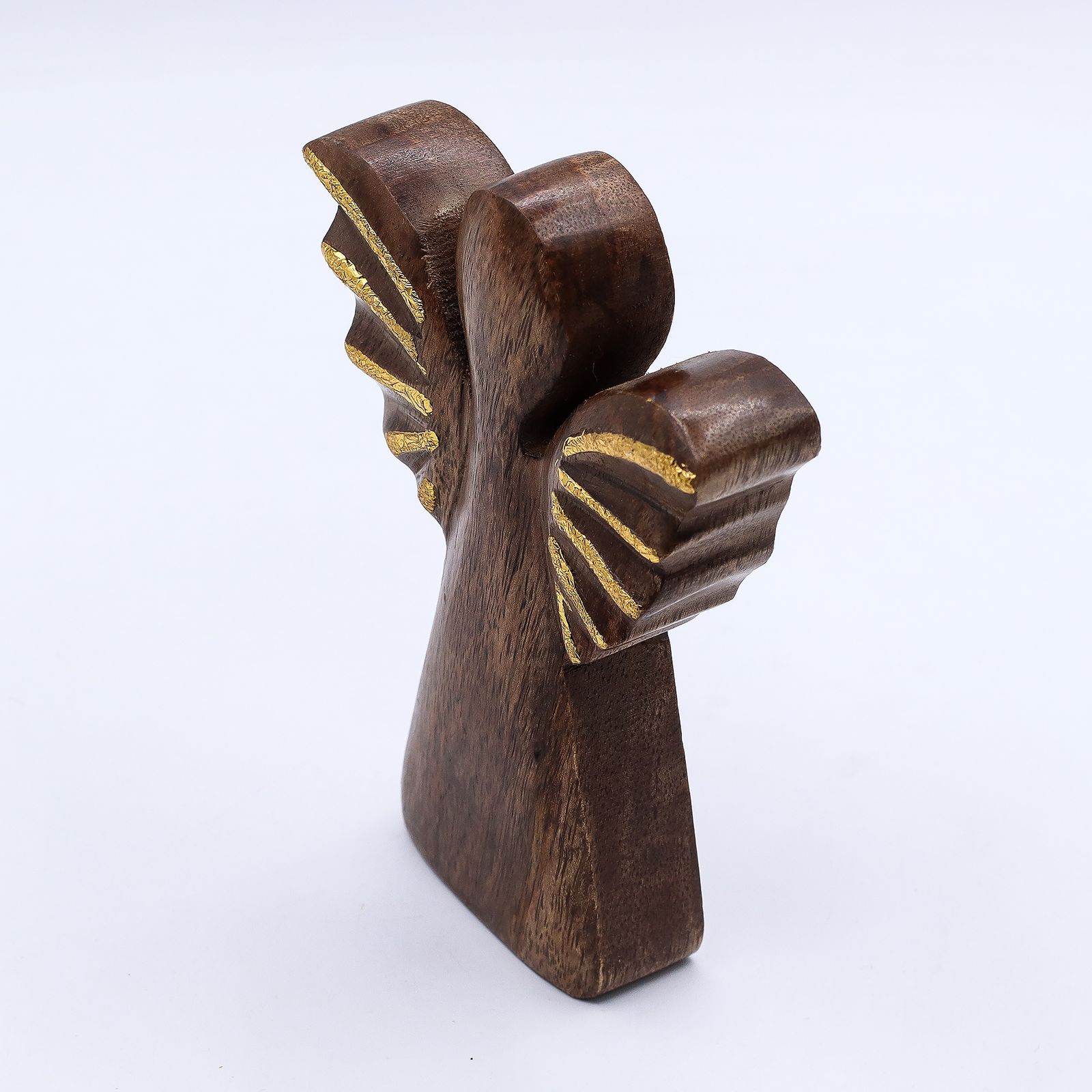 Ángel de madera de mango mediano - decoración dorada - Imagen 3