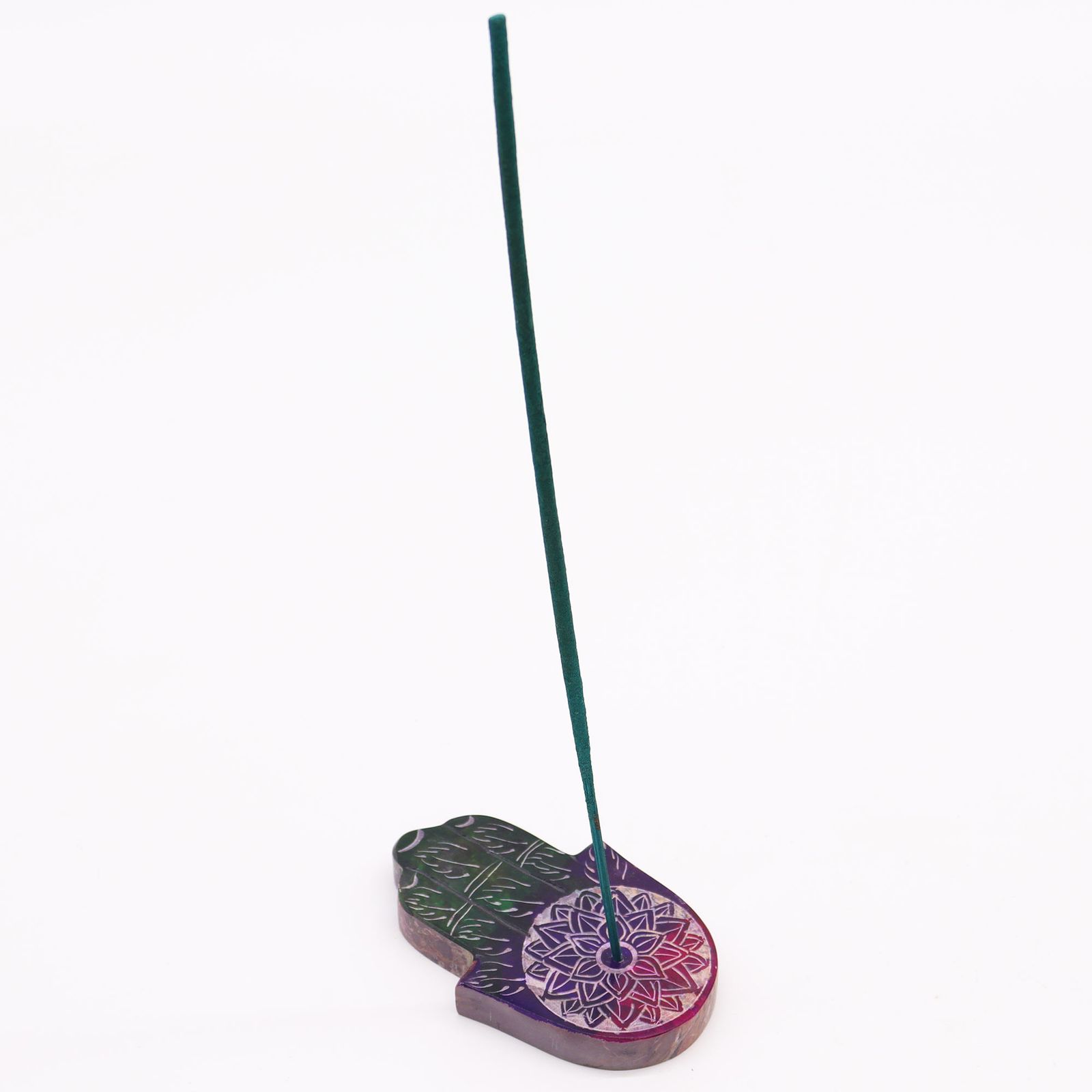 Porta-incienso Hamsa de esteatita 9x6cm - Flor de Loto - Imagen 3