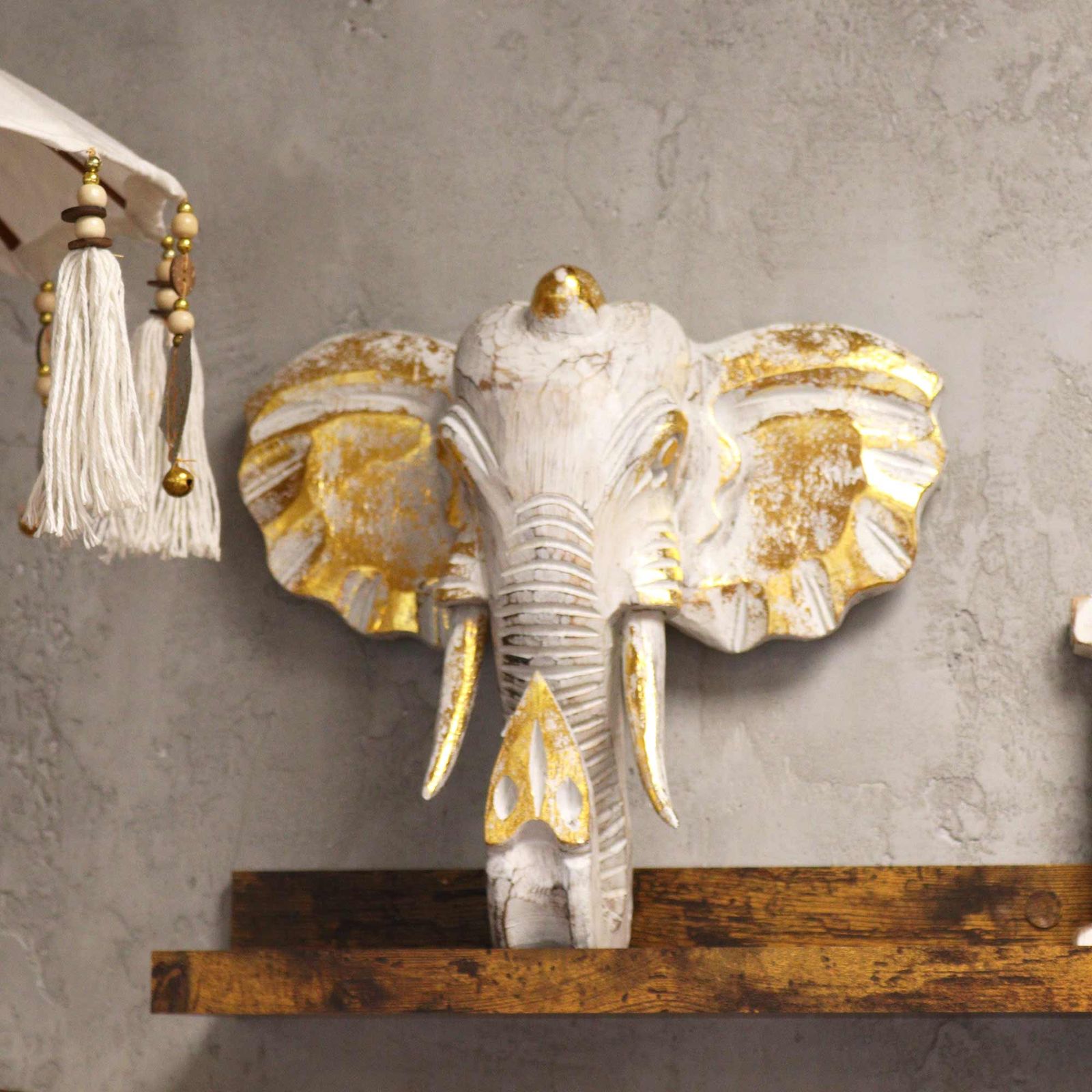 Cabeza Grande de Elefante - Oro y Blanco - Imagen 3