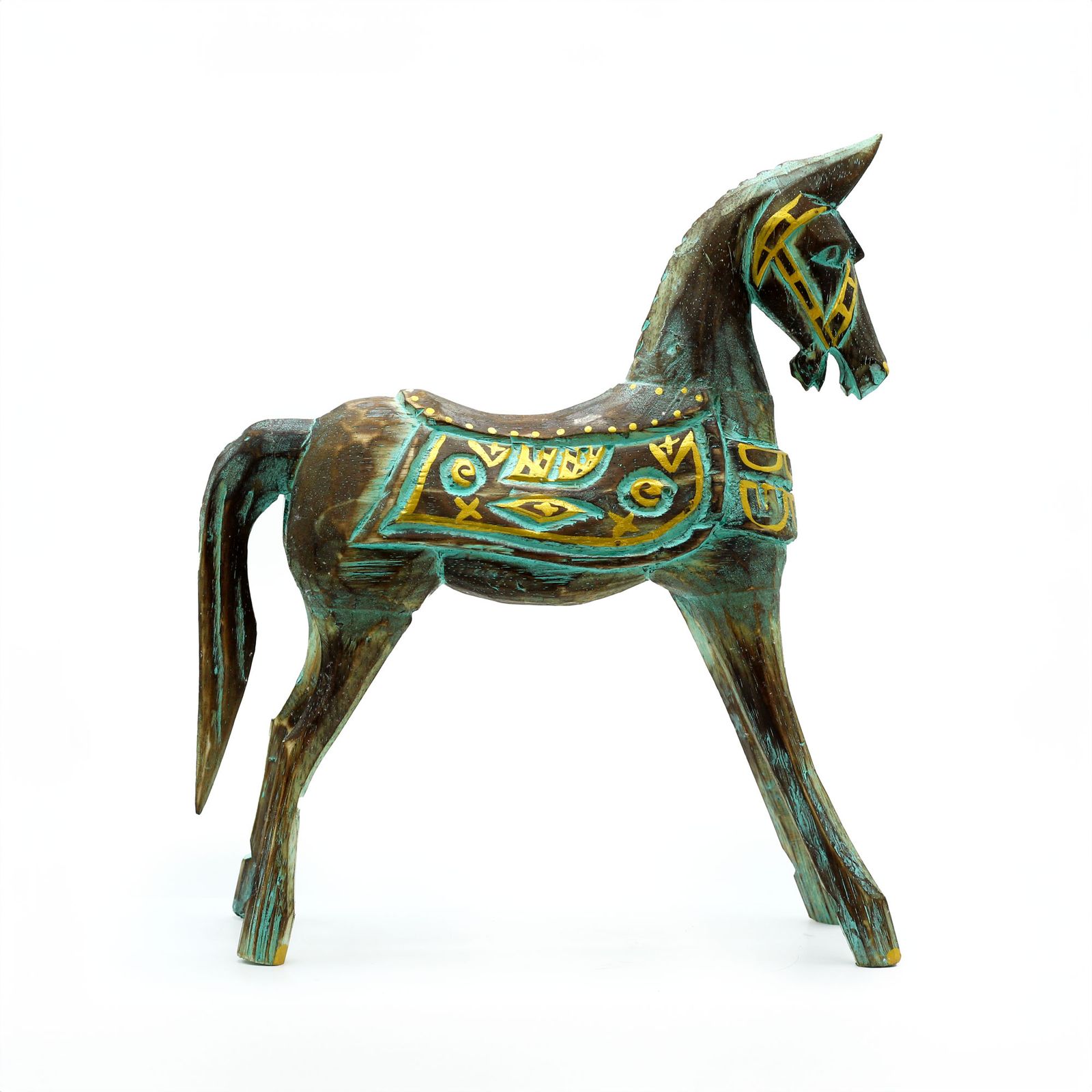 Caballo mediano dorado y turquesa 25 cm - Imagen 3