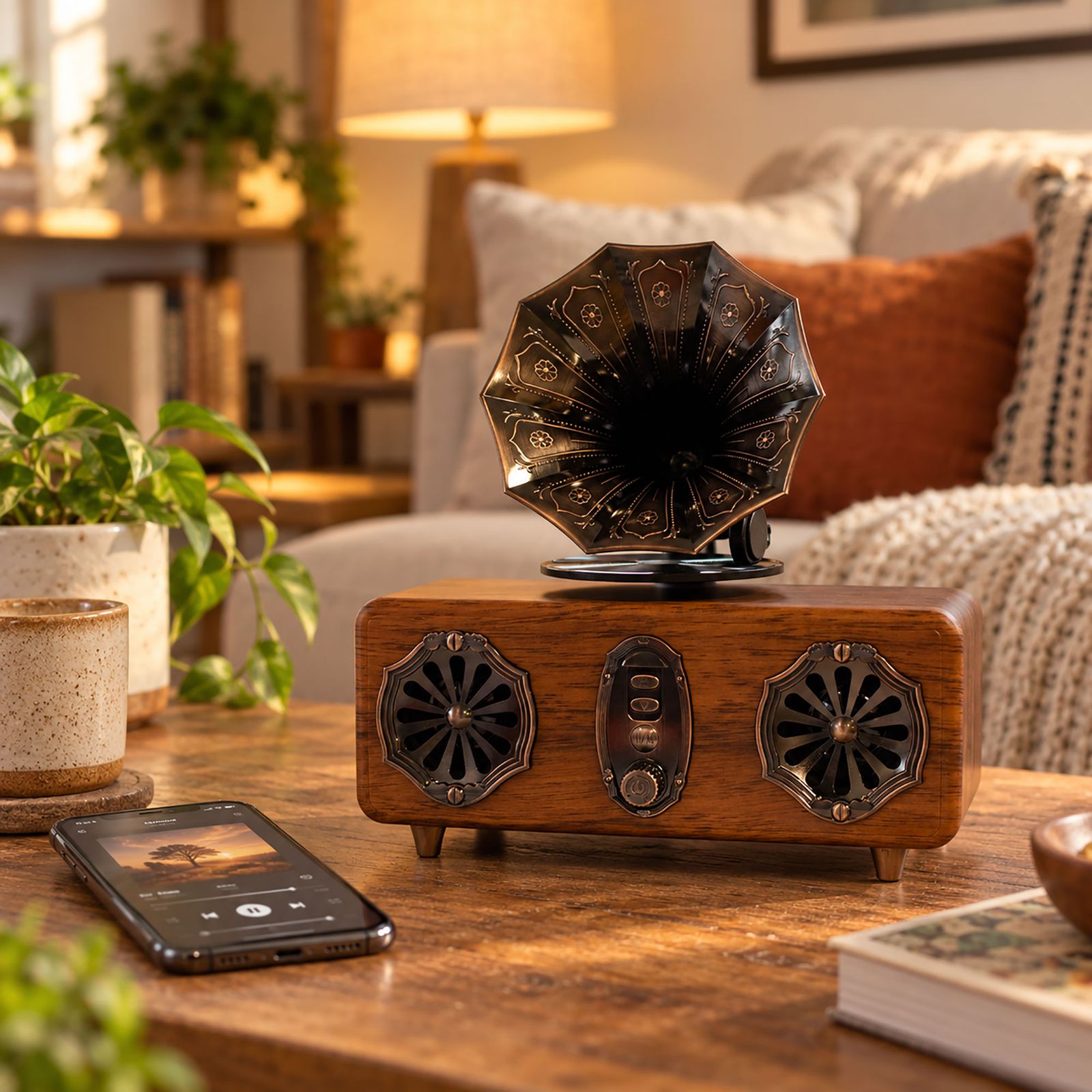 Altavoz de gramófono doble mini retro - Bluetooth - 5,4 vatios x 2 - Imagen 2
