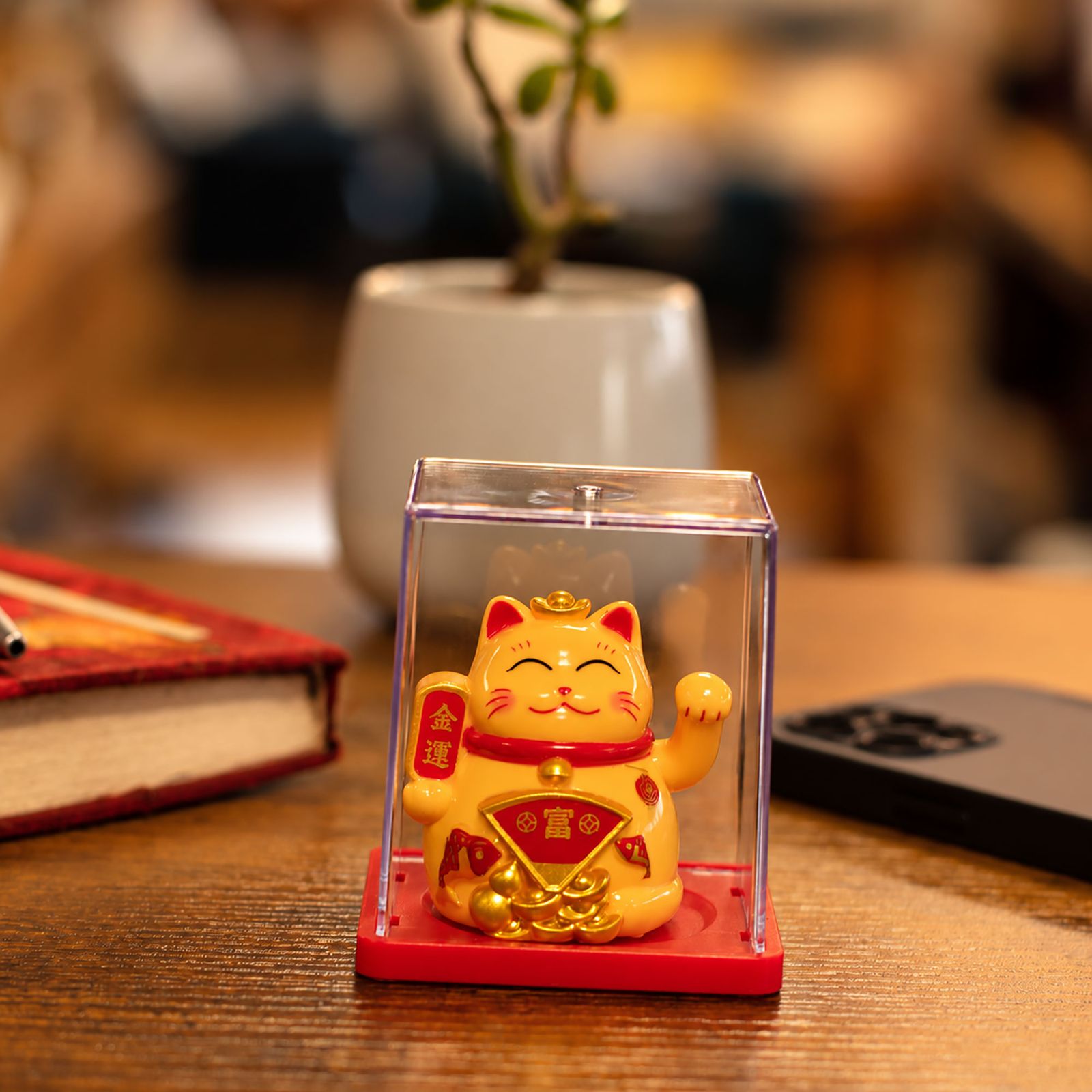 Mini Gato de la Suerte en Caja con Energía Solar - Amarillo - Imagen 6