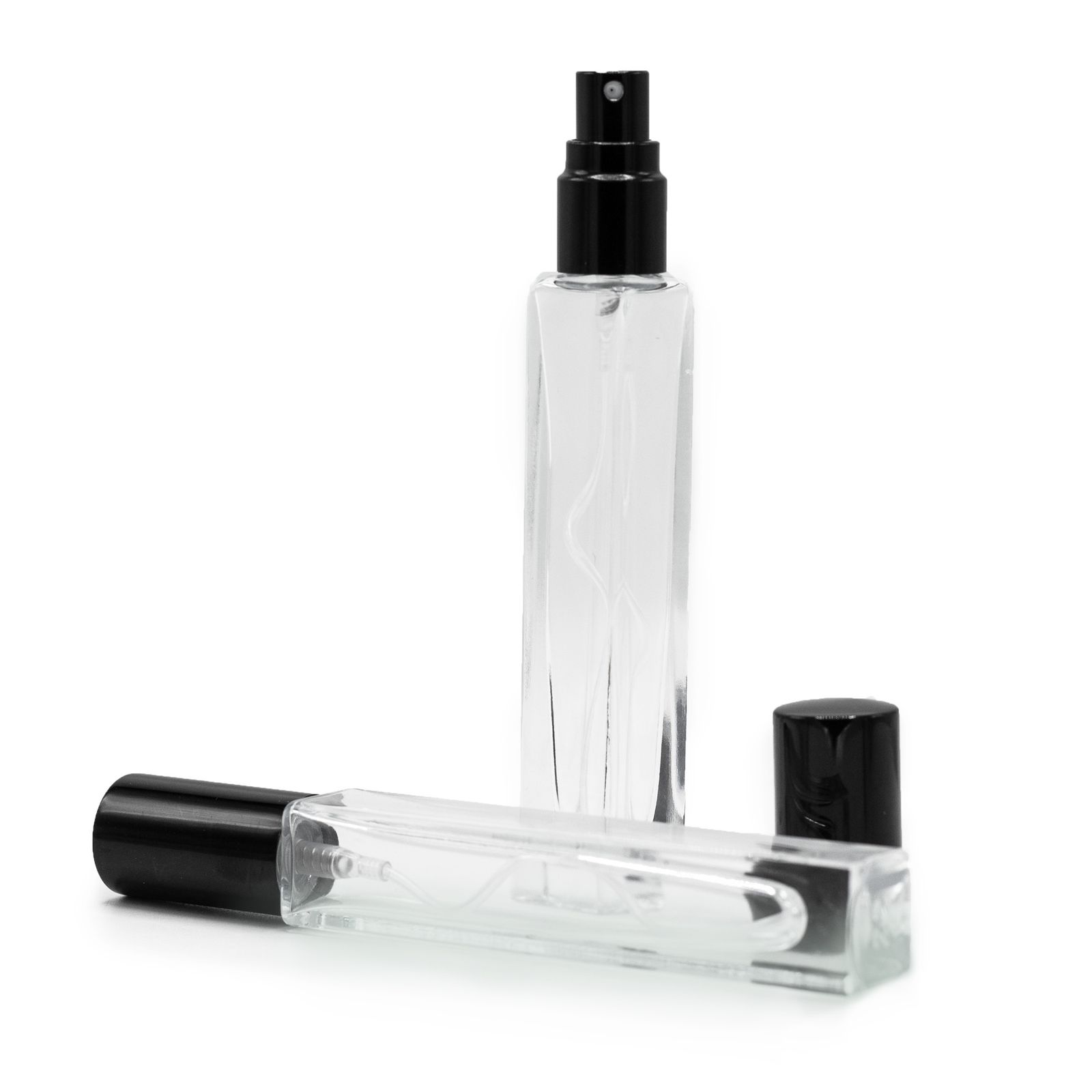 Botella cuadrada alta y delgada de 10 ml, spray y tapa negros - Imagen 2