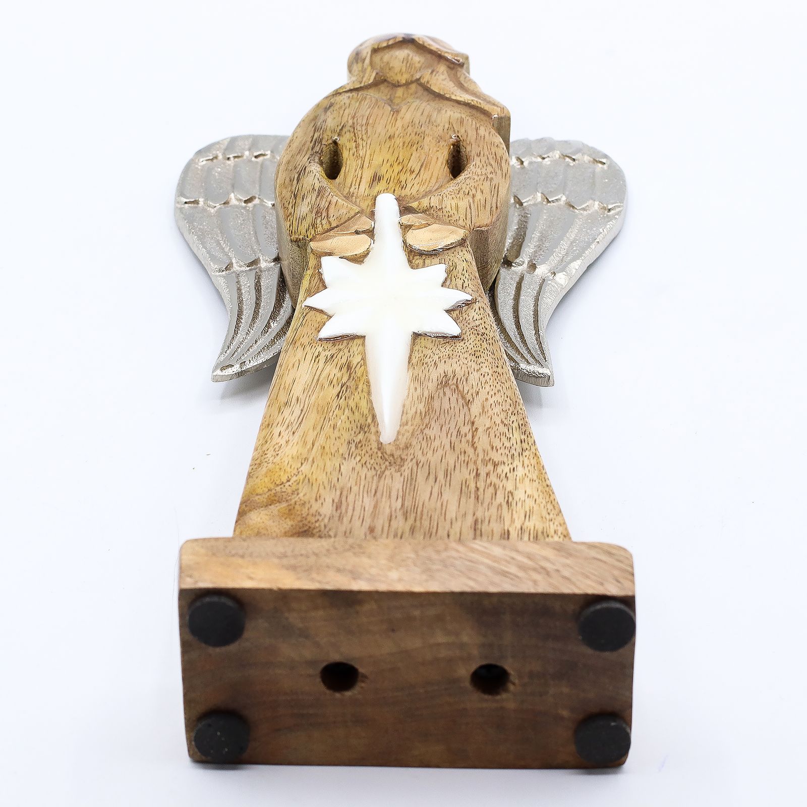 Gran Ángel de la Paz de Madera de Mango, Alas de Metal y Detalle de Esmalte - Imagen 7