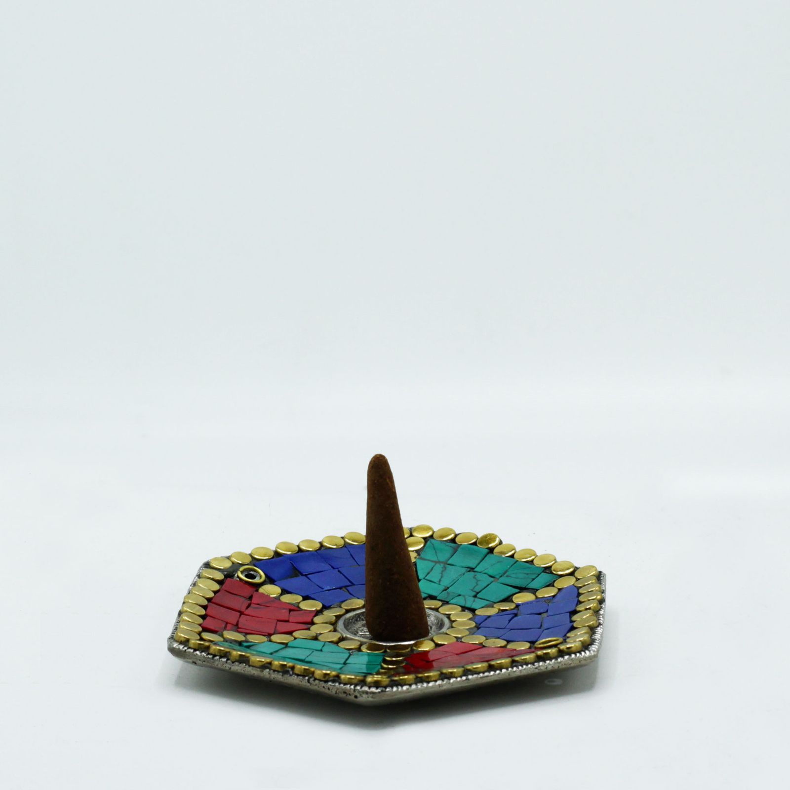 Plato Hexagonal Decoración Tibetana Portaincienso Cono y Varilla - Imagen 2
