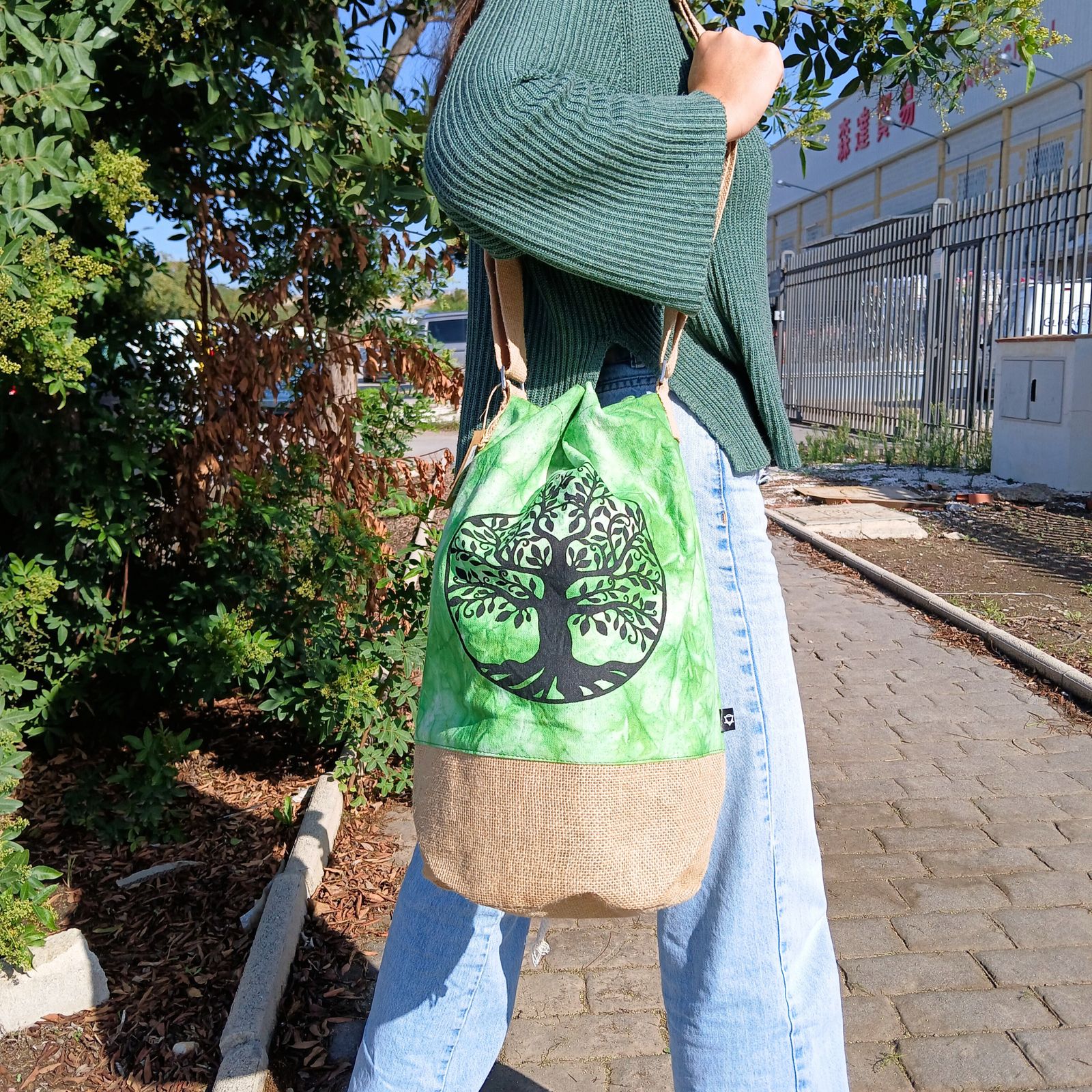 Mochila 100% Natural - Efecto Lavado Verde - Árbol de la Vida - Imagen 3