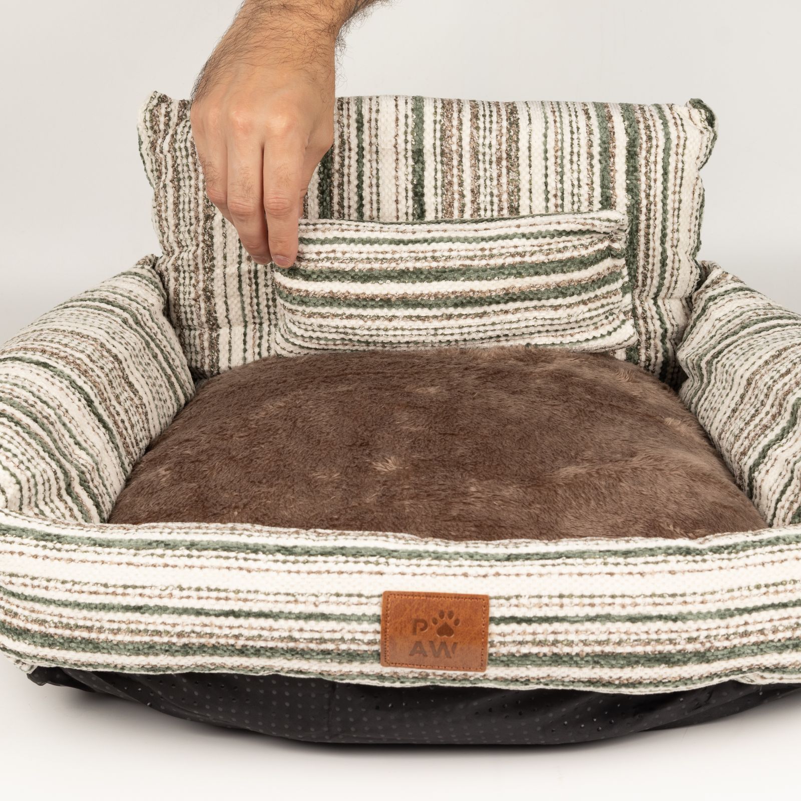 PAW Bed – Sofá pequeño – Rayas marrones – 50 × 50 × 26 cm - Imagen 5