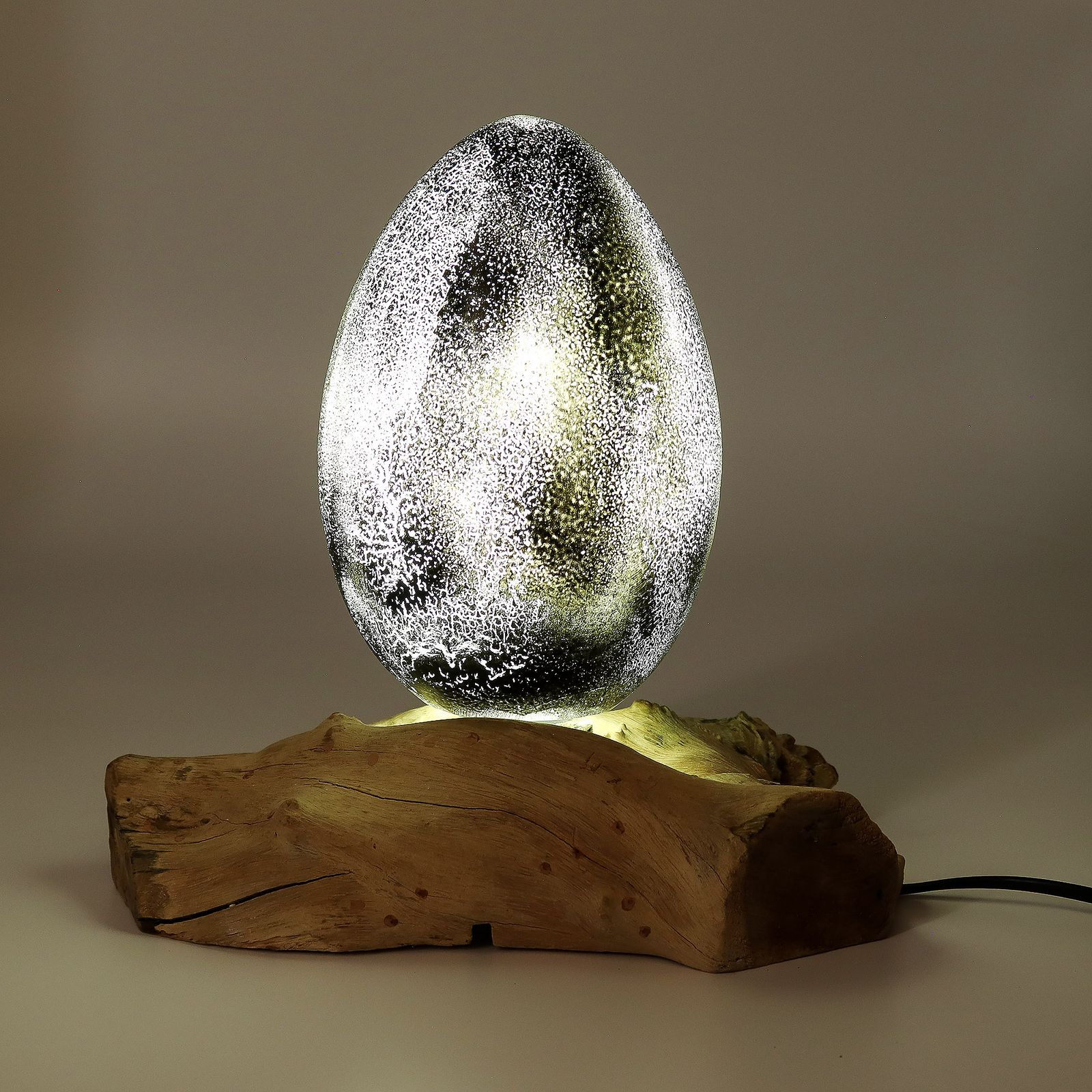 Lámpara de Mesa con Pantalla Huevo de Lava Craquelado – Gris - Imagen 4