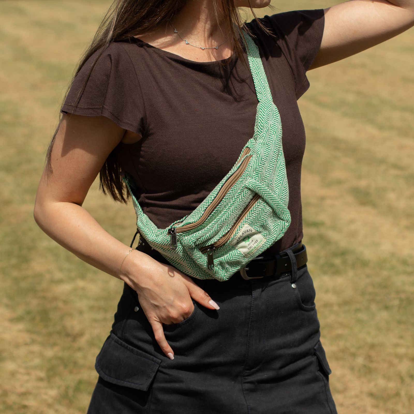 Bolso Tipo Cinturón de Estilo Cáñamo y Algodón (o Riñonera) - Salvia - Imagen 4