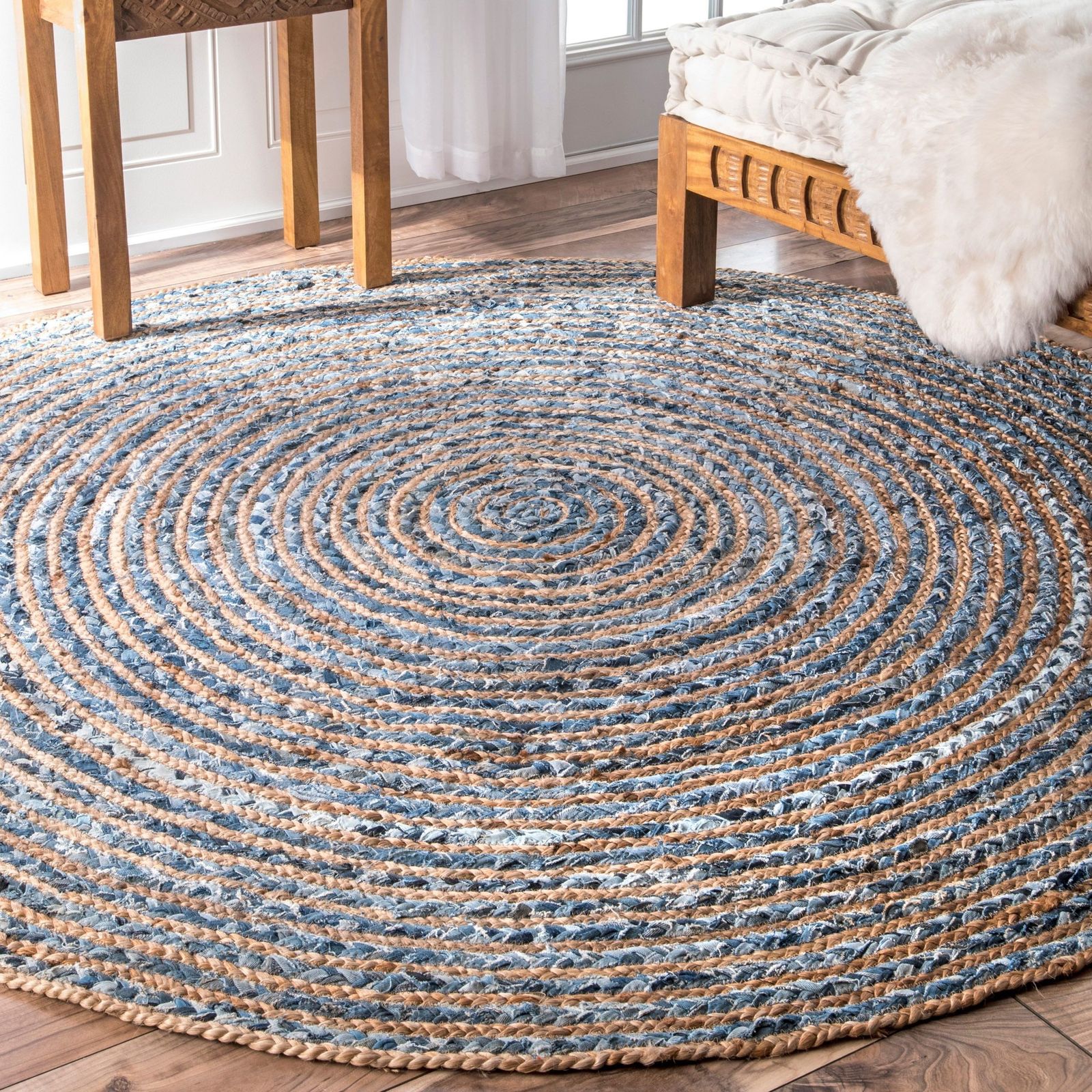 Alfombra Redonda de Yute y Reciclaje de Mezclilla - 90 cm - Imagen 5