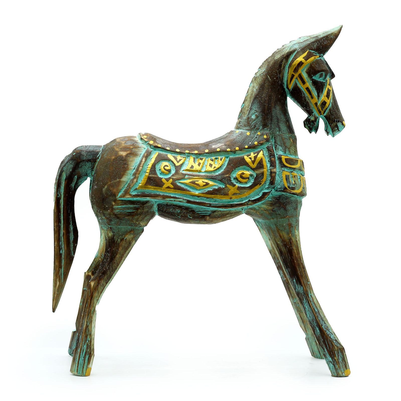 Caballo grande dorado y turquesa 32 cm - Imagen 3