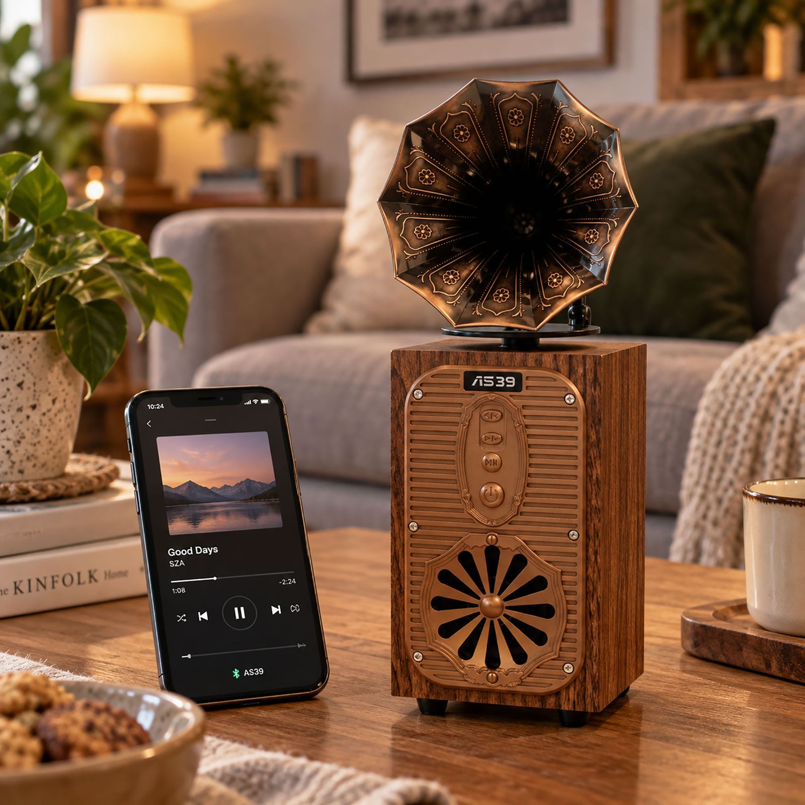 Altavoz retro de gramófono alto (Extra Alto) - Bluetooth - 8 vatios - Imagen 4