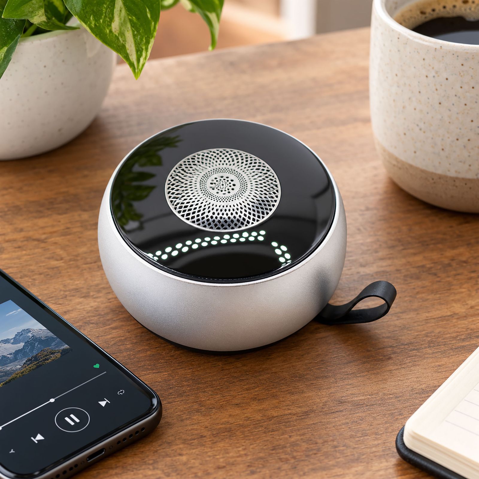 Altavoz mini plateado con efecto de iluminación Mandela - Imagen 3