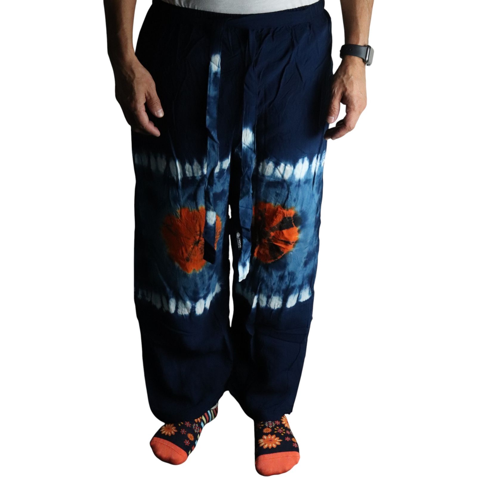 Pantalones de descanso de estilo japonés - turquesa y naranja -L - Imagen 3