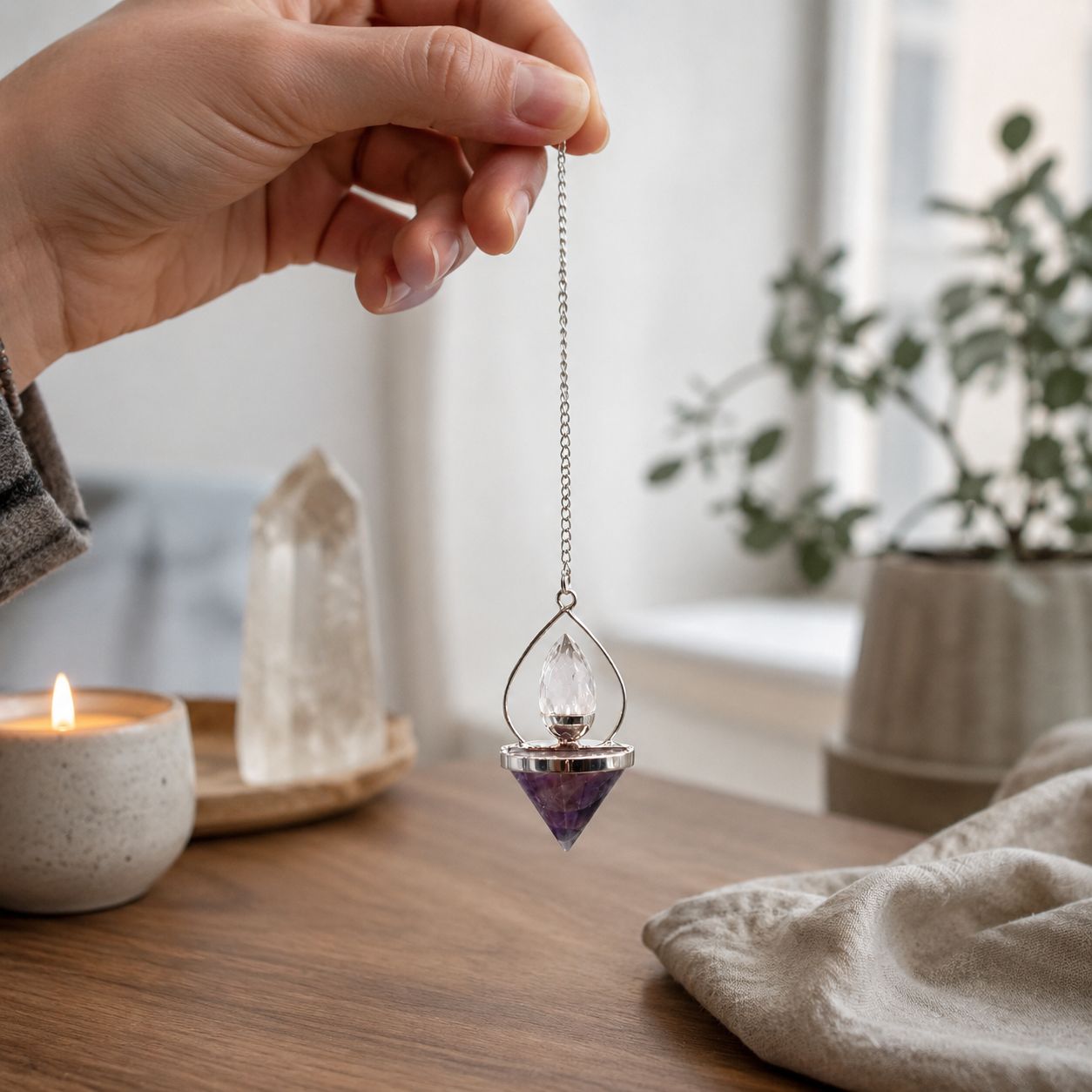 Gemstone Lantern of Life Pendulum - Amethyst & Rock Quartz - Imagen 3