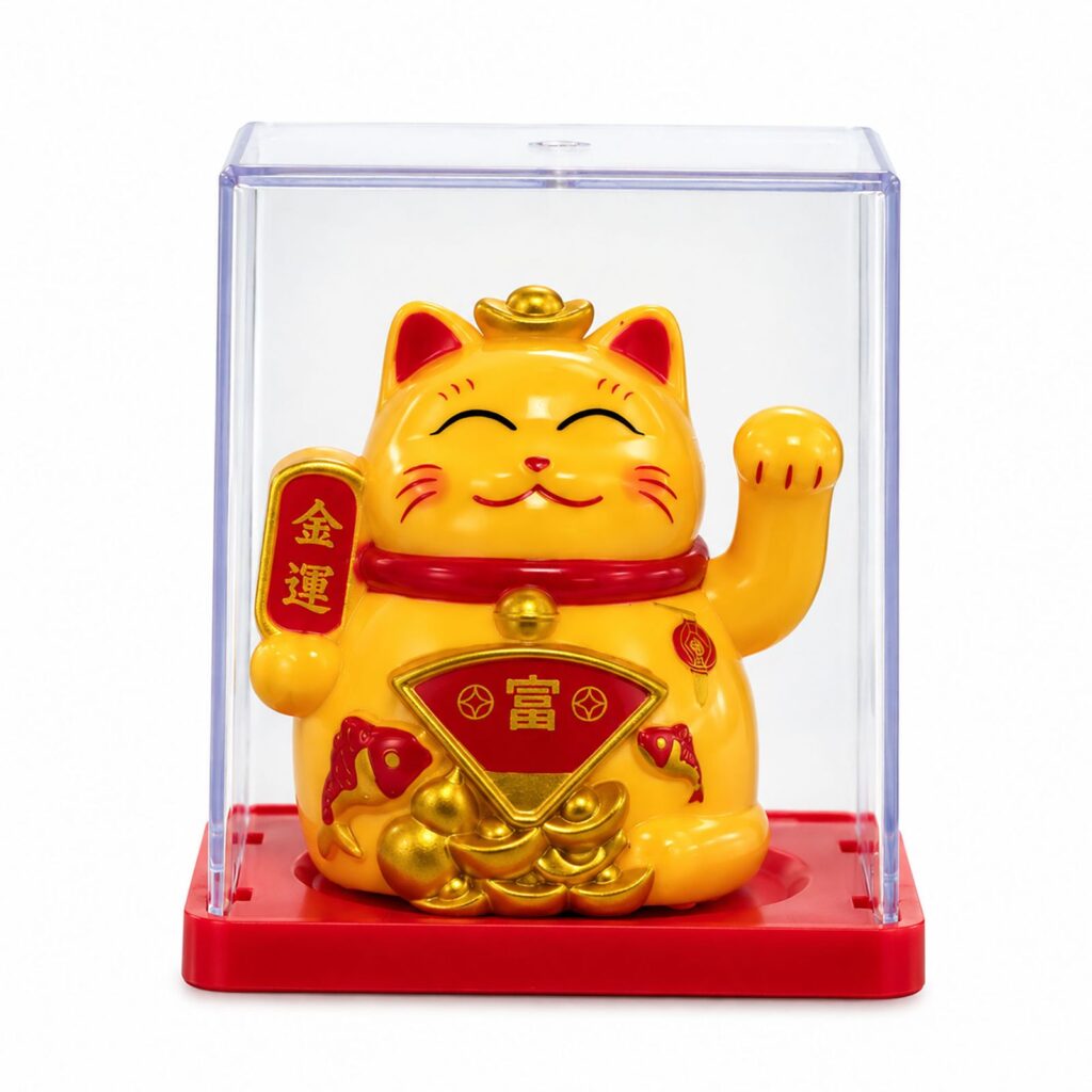 Mini Gato de la Suerte en Caja con Energía Solar - Amarillo