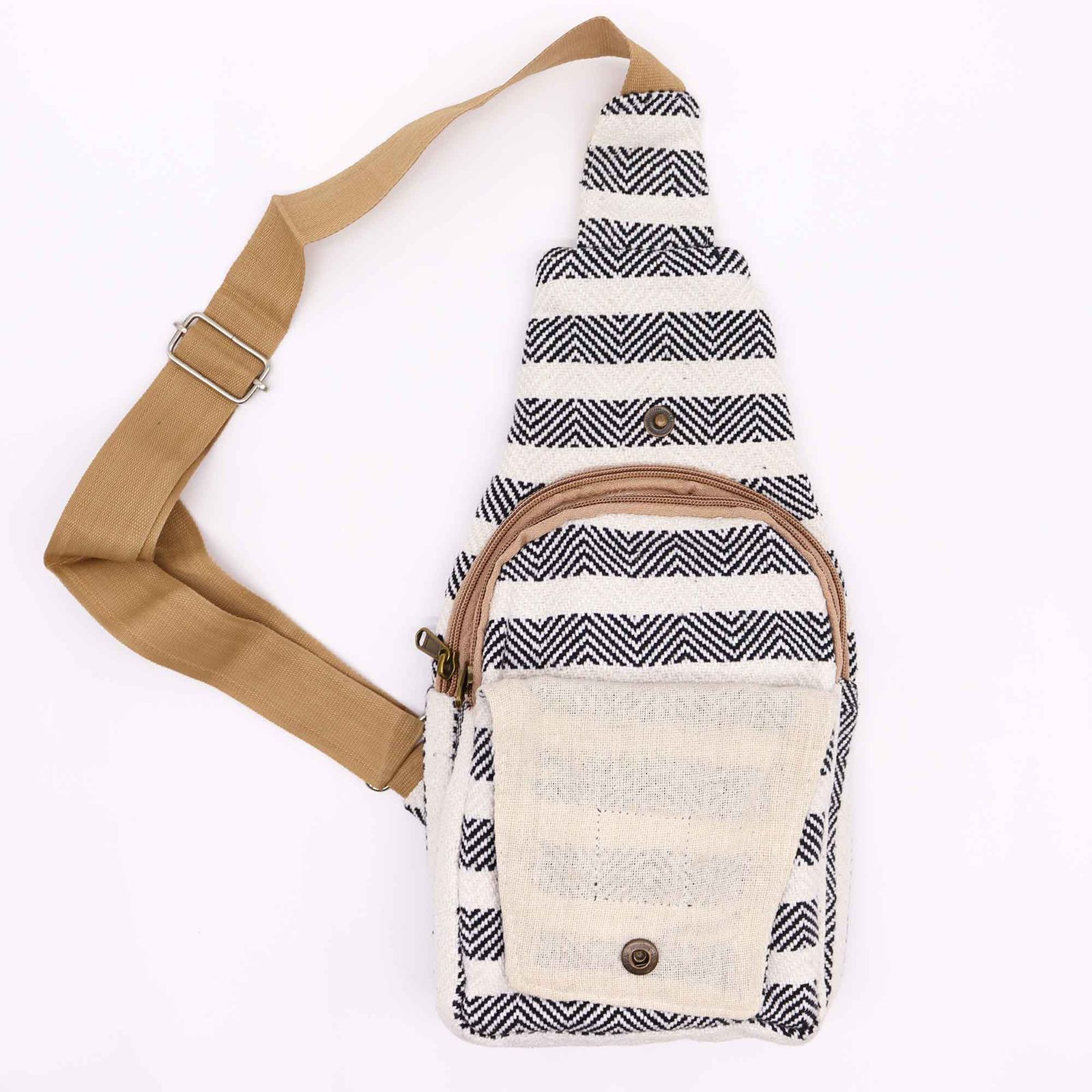 Bolso Bandolera de Algodon Natural - Blanco y Negro - Imagen 4